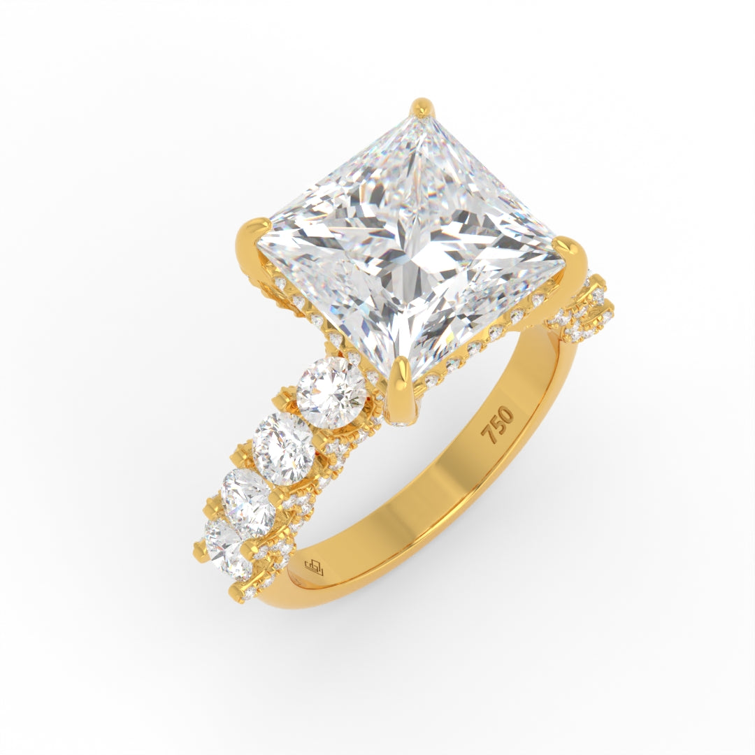 Juliette Princess Lab-Grown Diamond Engagement Ring featuring a Half-Set Diamond Band, Hidden Halo, and Pavé U-Shaped Prong Setting