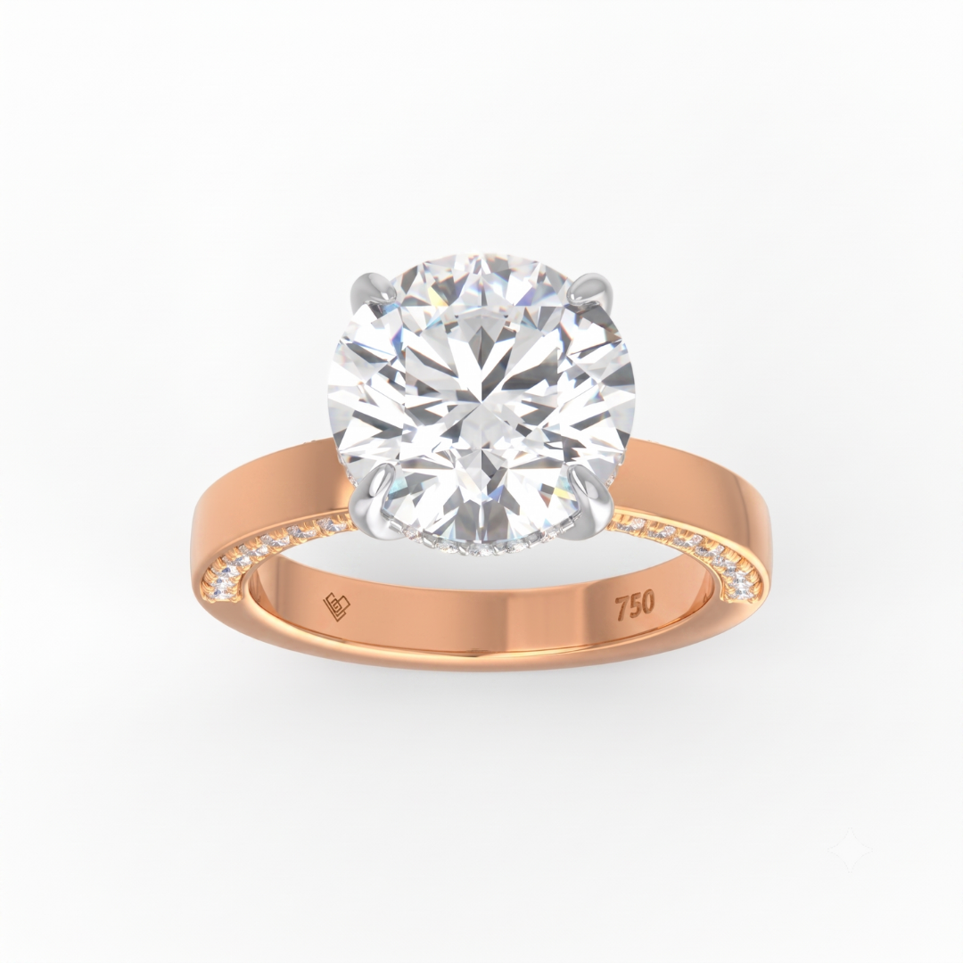 Celeste Round cut Lab Diamond with Cigar Band and Half set Diamond Sides & Hidden Halo