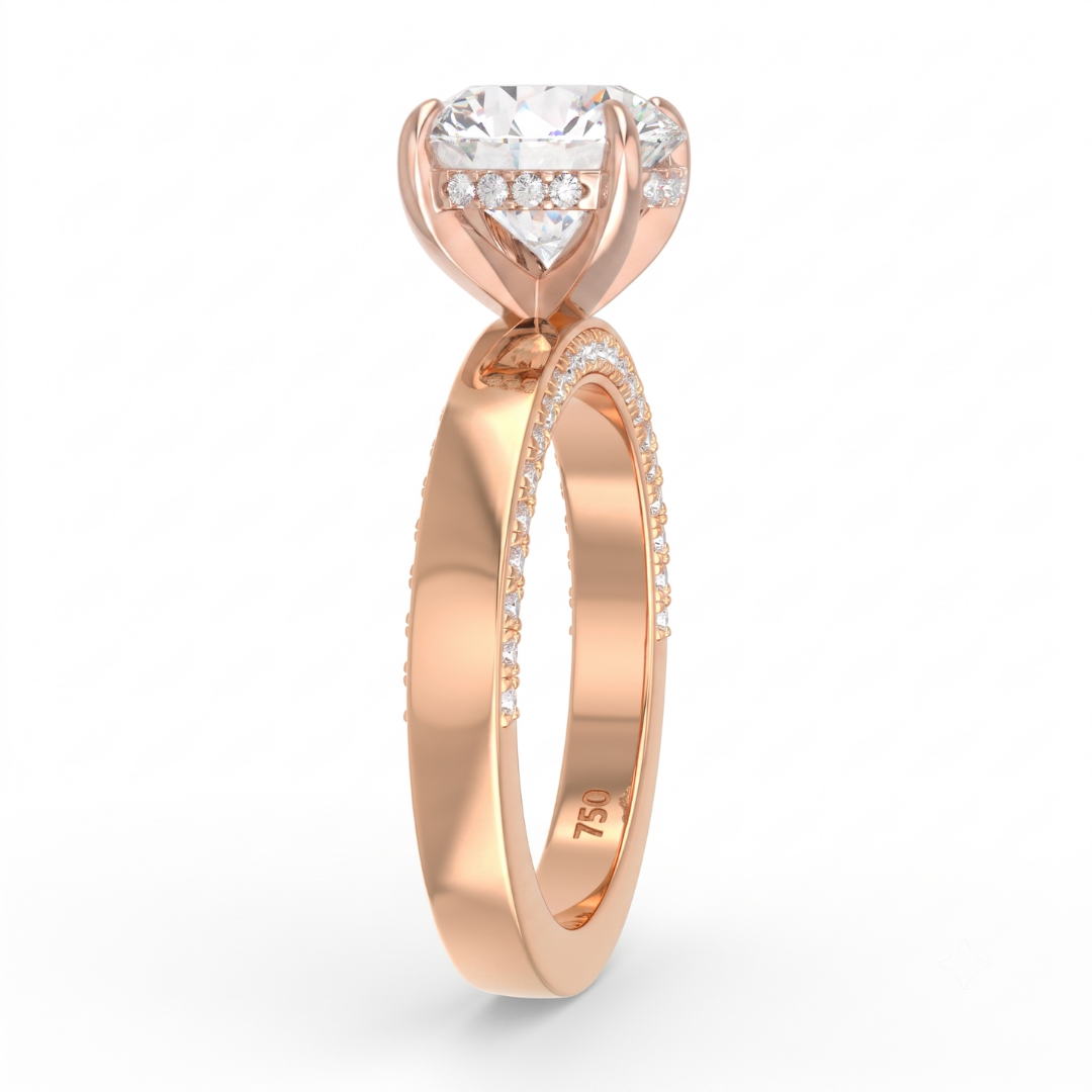 Celeste Round cut Lab Diamond with Cigar Band and Half set Diamond Sides & Hidden Halo