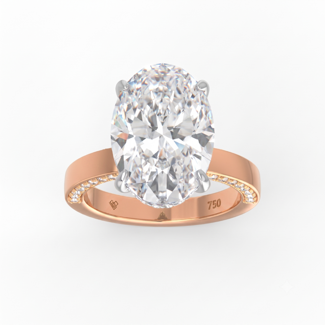 Celeste Oval cut Lab Diamond with Cigar band and half set Diamond Sides & Hidden Halo