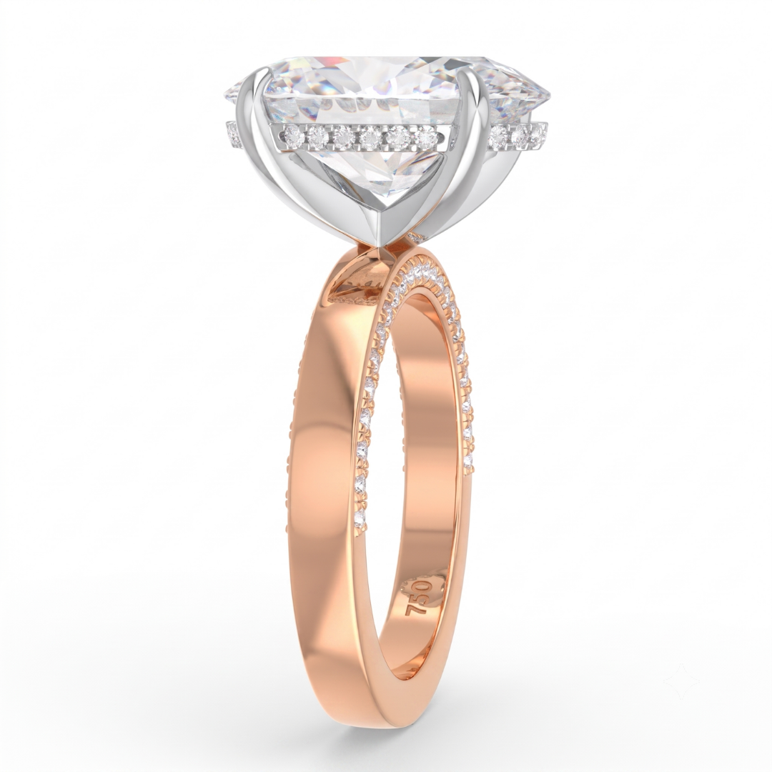 Celeste Oval cut Lab Diamond with Cigar band and half set Diamond Sides & Hidden Halo