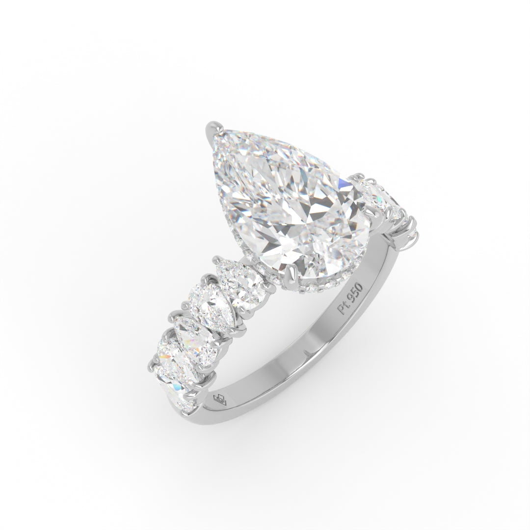 Vivien Pear Brilliant Cut Engagement Ring with Pear Brilliant Diamond Band and Wrap Around Hidden Halo