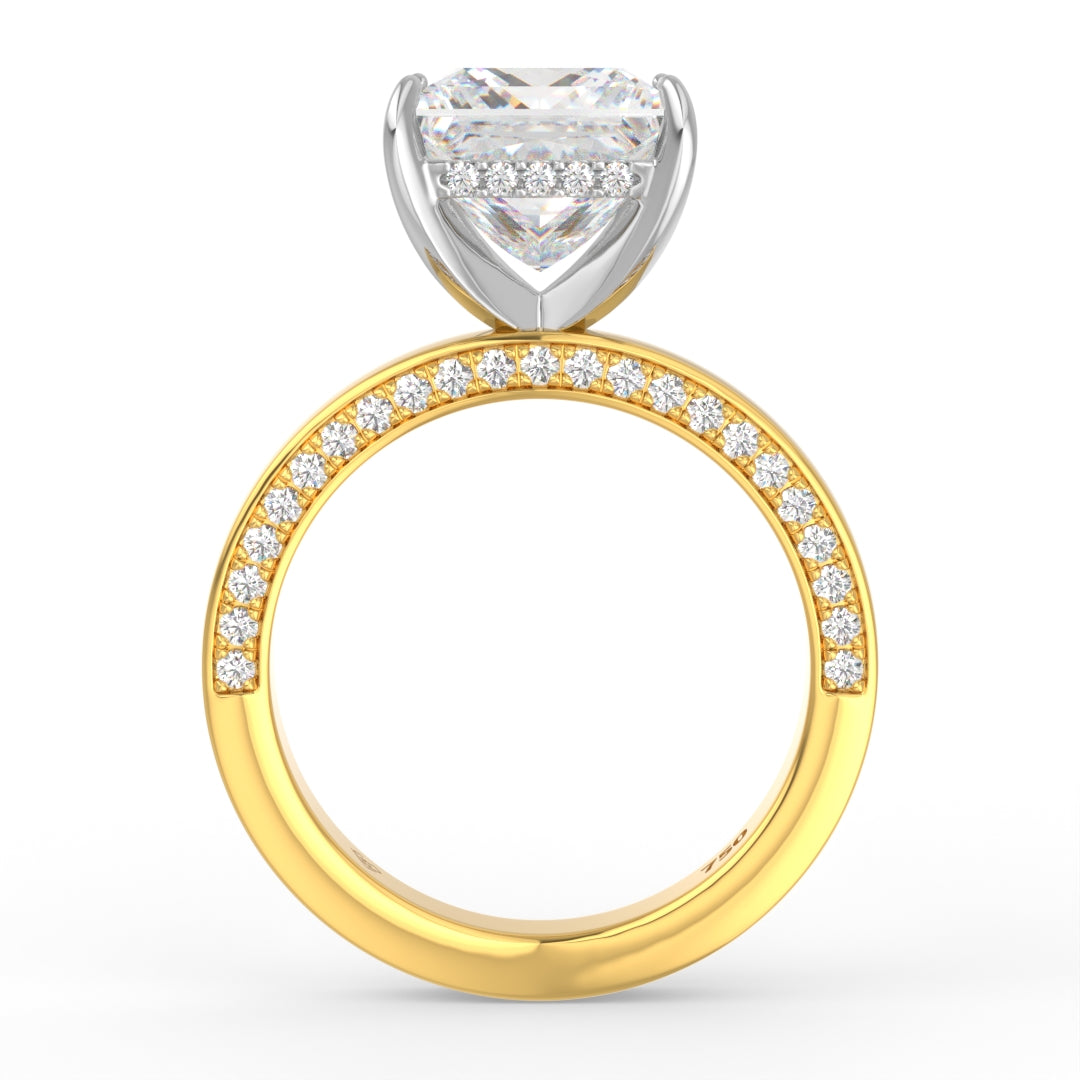 Celeste Princess cut Lab Diamond with Cigar band and half set Diamond sides & hidden halo