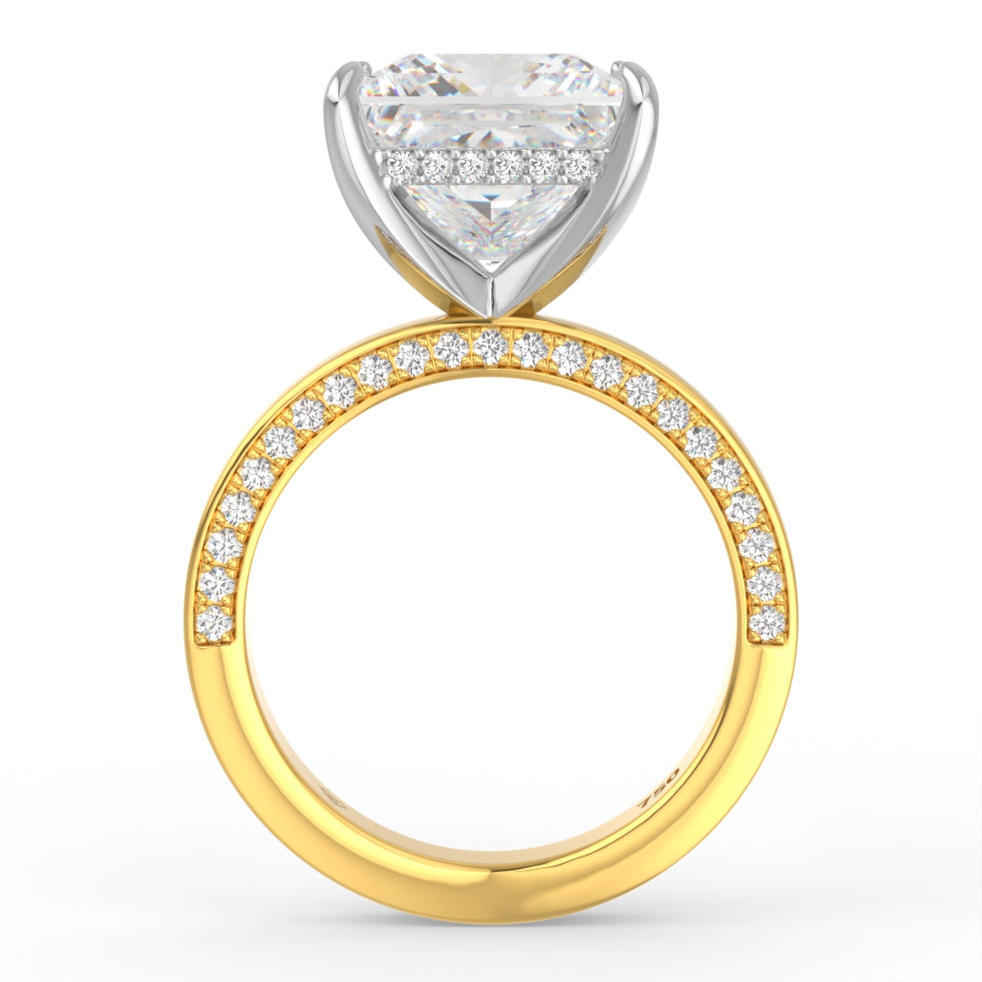Celeste Princess cut Lab Diamond with Cigar band and half set Diamond sides & hidden halo