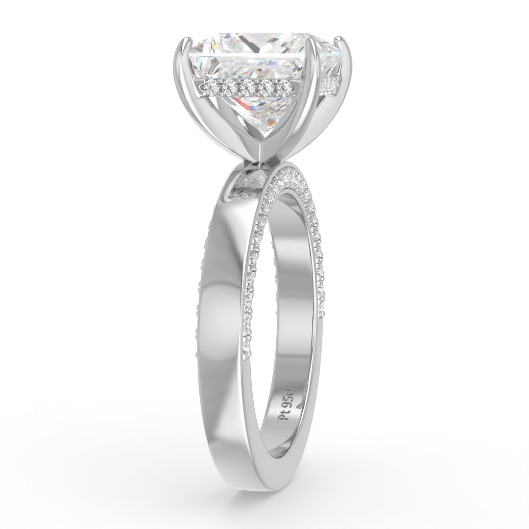 Celeste Princess cut Lab Diamond with Cigar band and half set Diamond sides & hidden halo