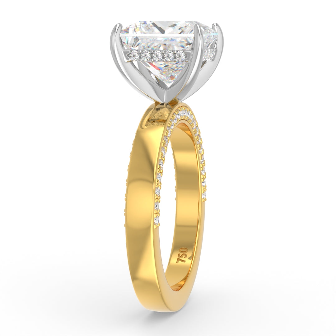 Celeste Princess cut Lab Diamond with Cigar band and half set Diamond sides & hidden halo