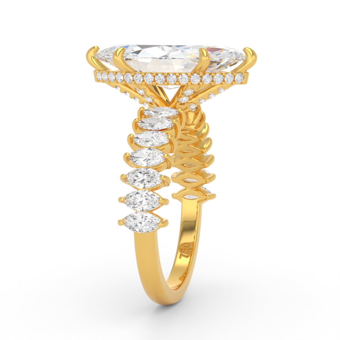 Vivien Marquise Brilliant Cut Engagement Ring with Marquise Brilliant Diamond Band and Wrap Around Hidden Halo