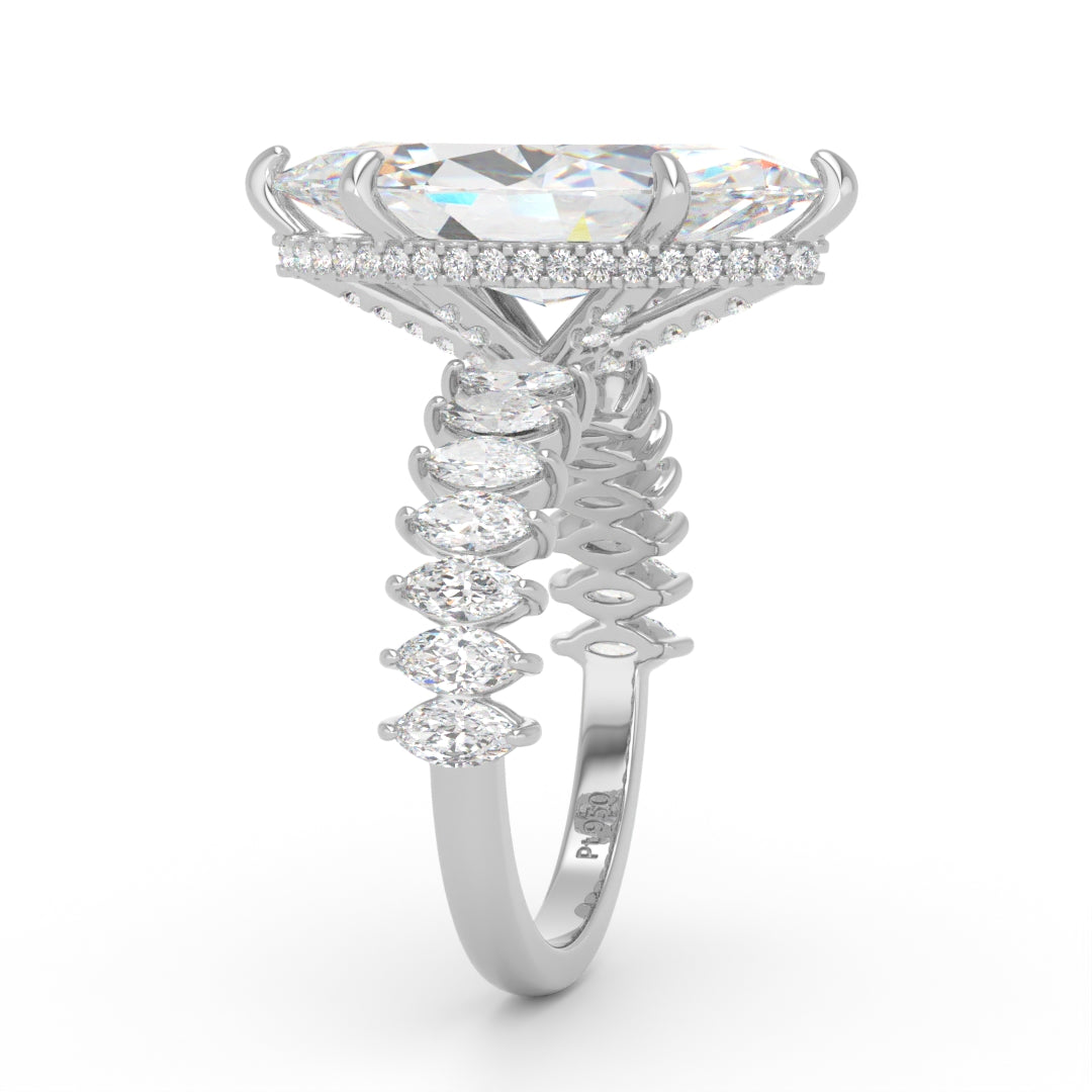 Vivien Marquise Brilliant Cut Engagement Ring with Marquise Brilliant Diamond Band and Wrap Around Hidden Halo