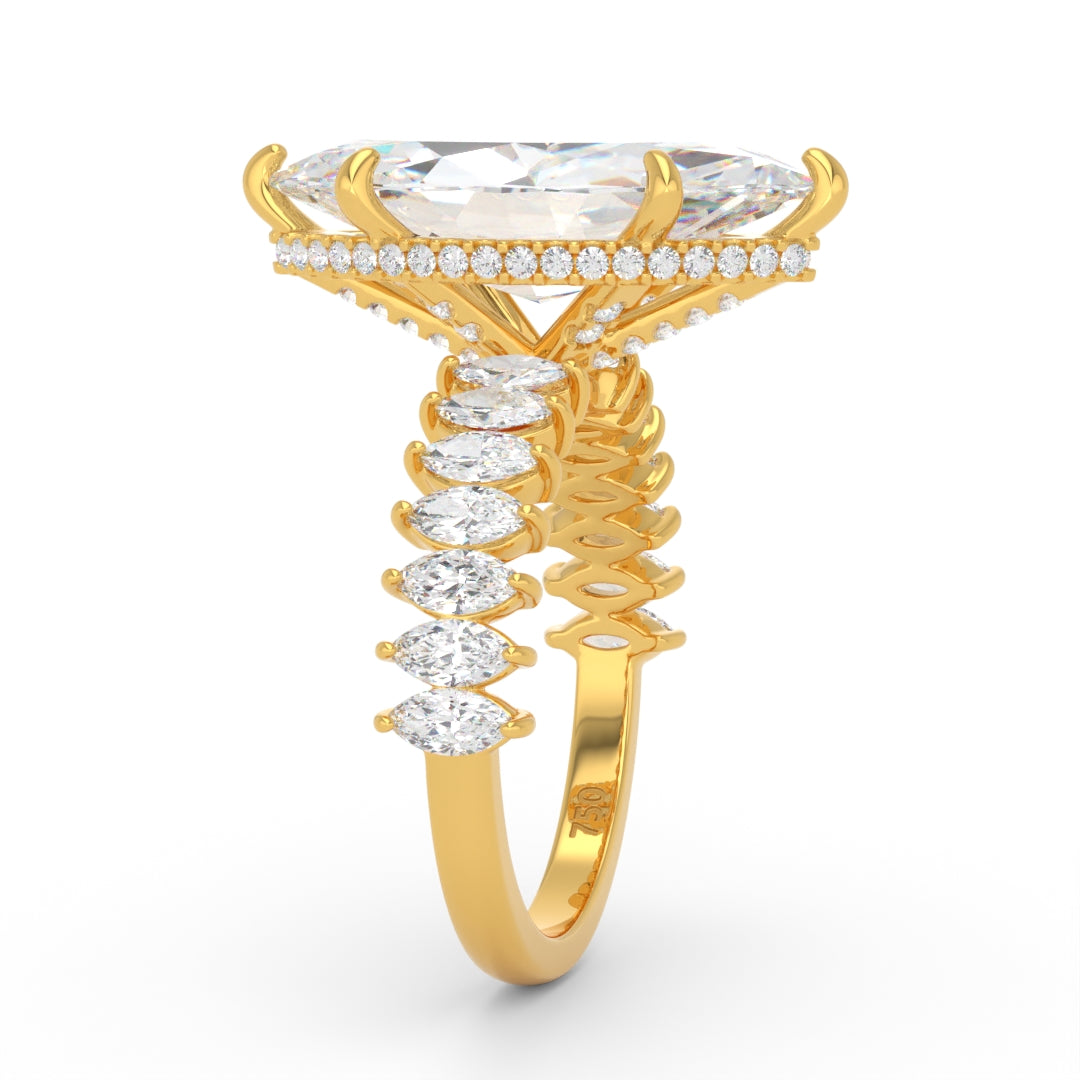 Vivien Marquise Brilliant Cut Engagement Ring with Marquise Brilliant Diamond Band and Wrap Around Hidden Halo
