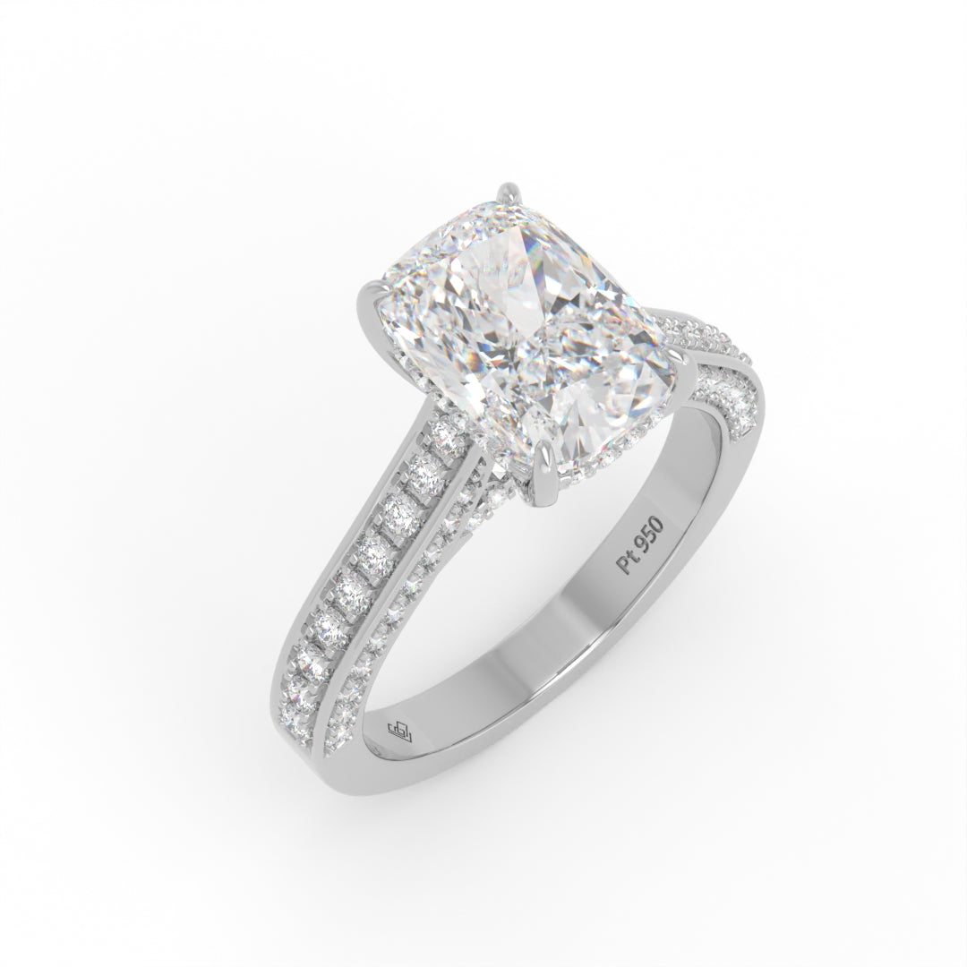 Katherine Cushion cut engagement ring 3D Diamond Band
