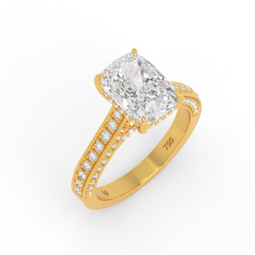Katherine Cushion cut engagement ring 3D Diamond Band