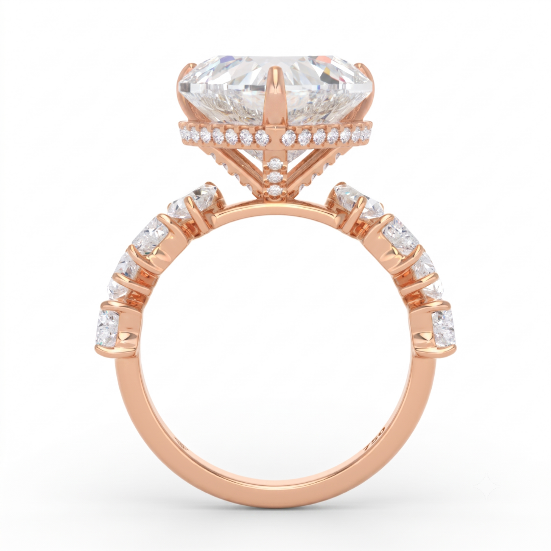 Vivien Heart Brilliant Cut engagement ring with heart brilliant diamond band and wrap around hidden halo