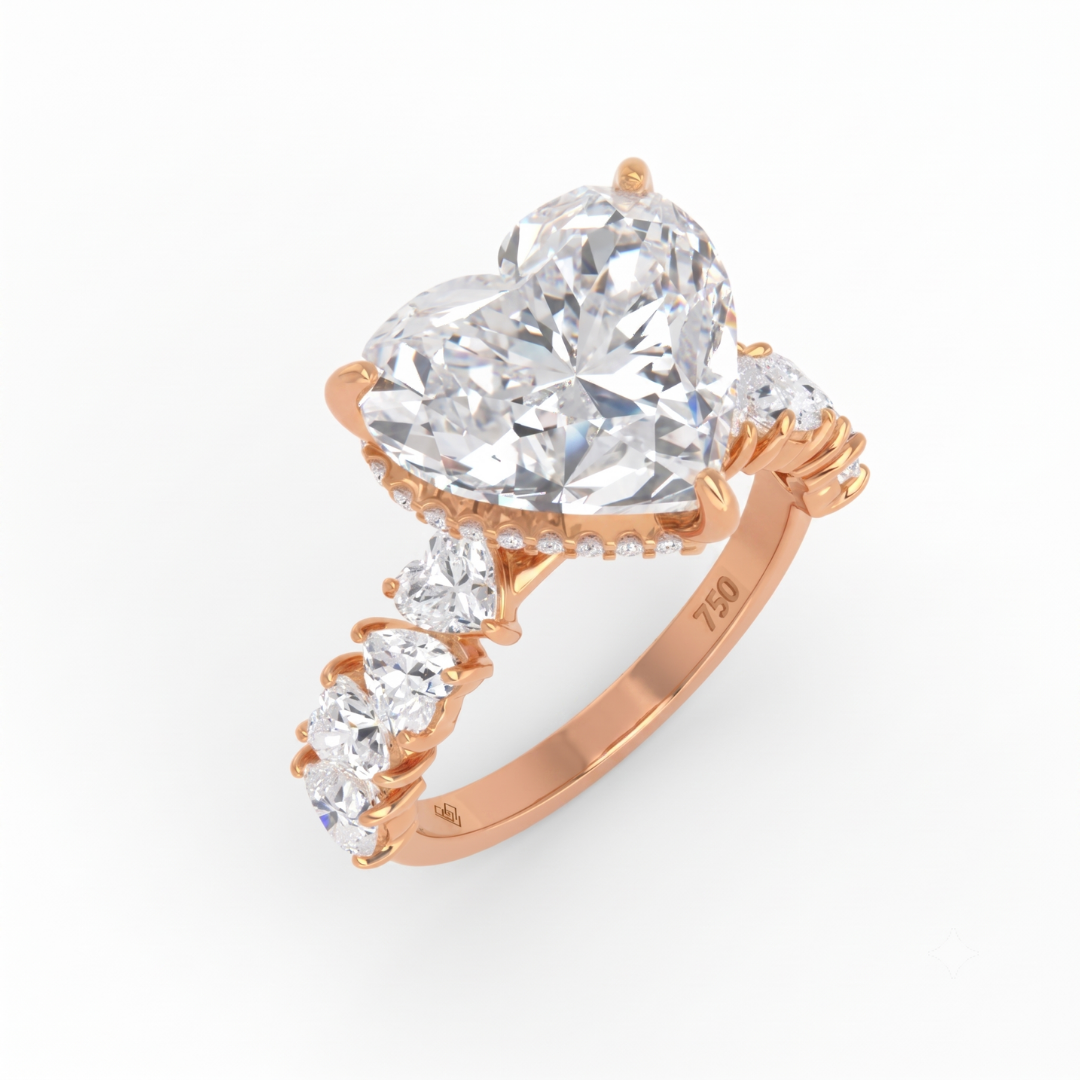 Vivien Heart Brilliant Cut engagement ring with heart brilliant diamond band and wrap around hidden halo