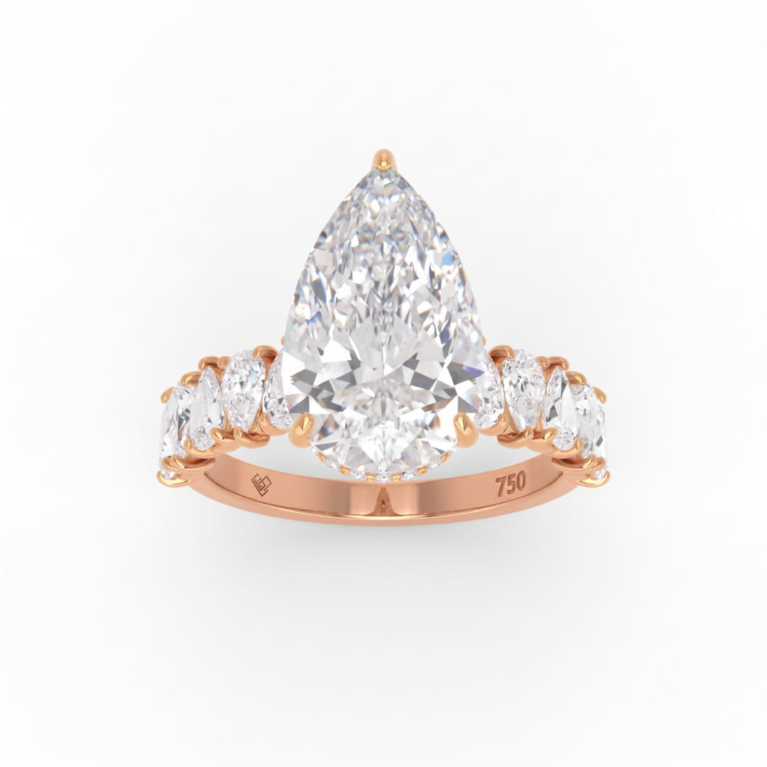 Vivien Pear Brilliant Cut Engagement Ring with Pear Brilliant Diamond Band and Wrap Around Hidden Halo