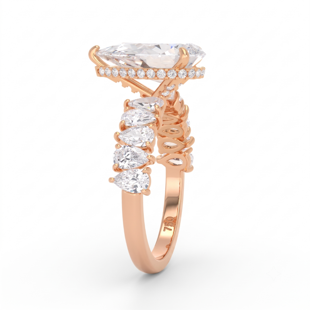 Vivien Pear Brilliant Cut Engagement Ring with Pear Brilliant Diamond Band and Wrap Around Hidden Halo
