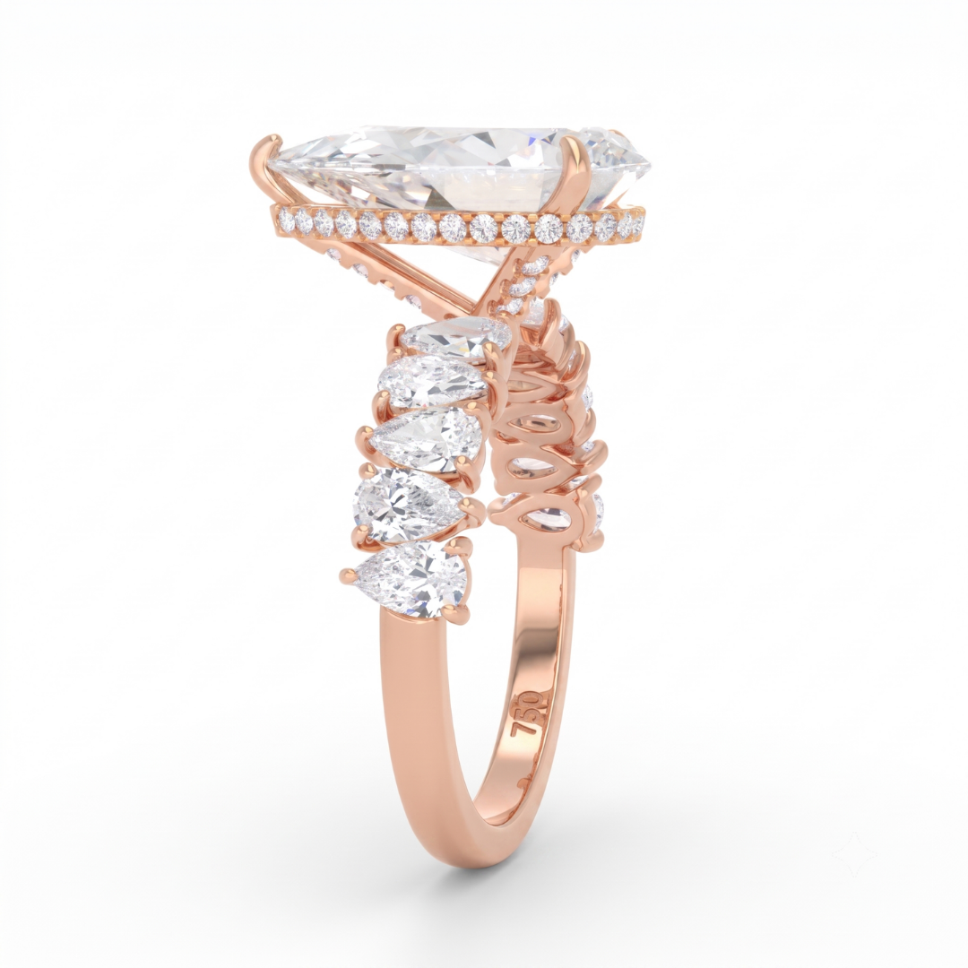 Vivien Pear Brilliant Cut Engagement Ring with Pear Brilliant Diamond Band and Wrap Around Hidden Halo