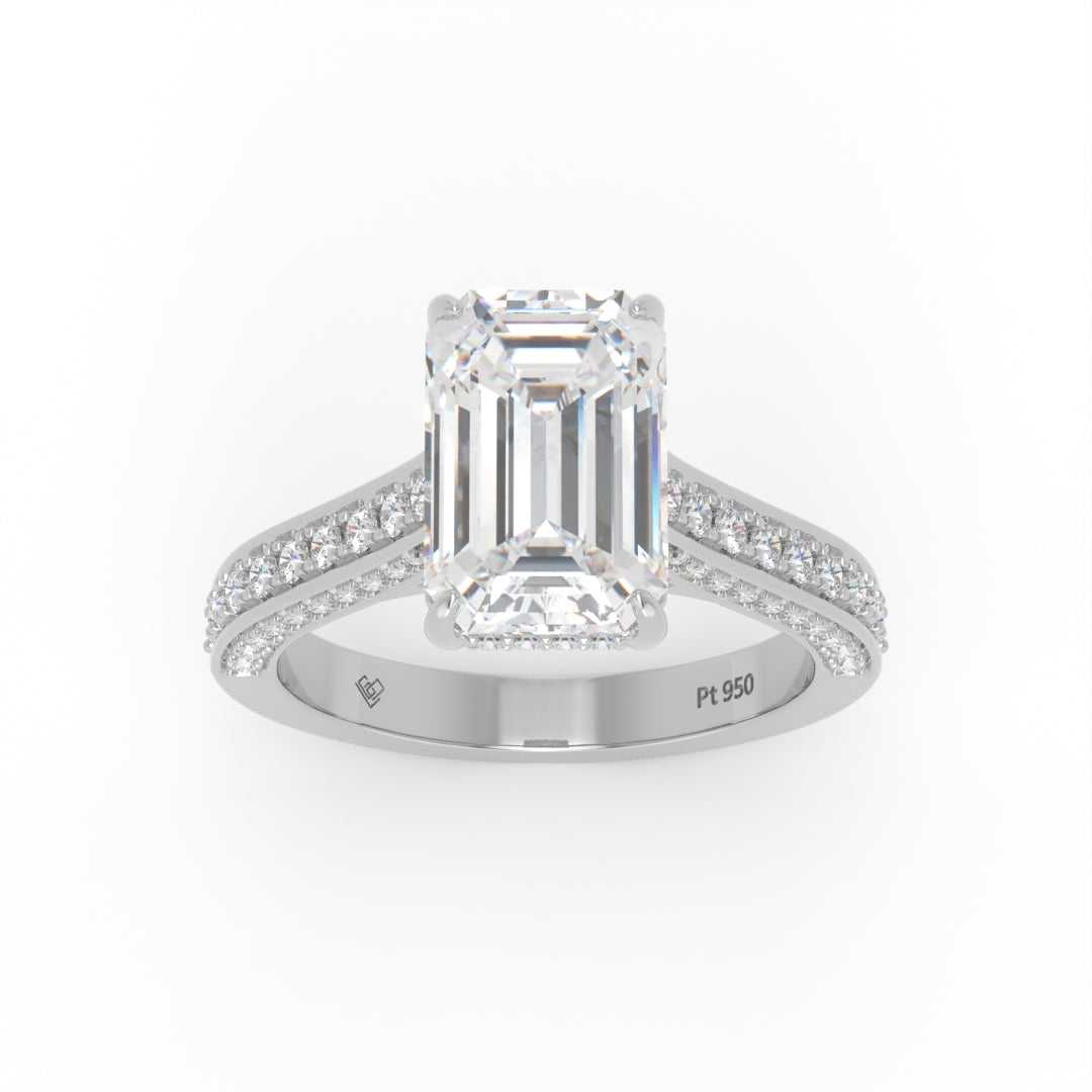Katherine Emerald cut engagement ring 3D Diamond Band