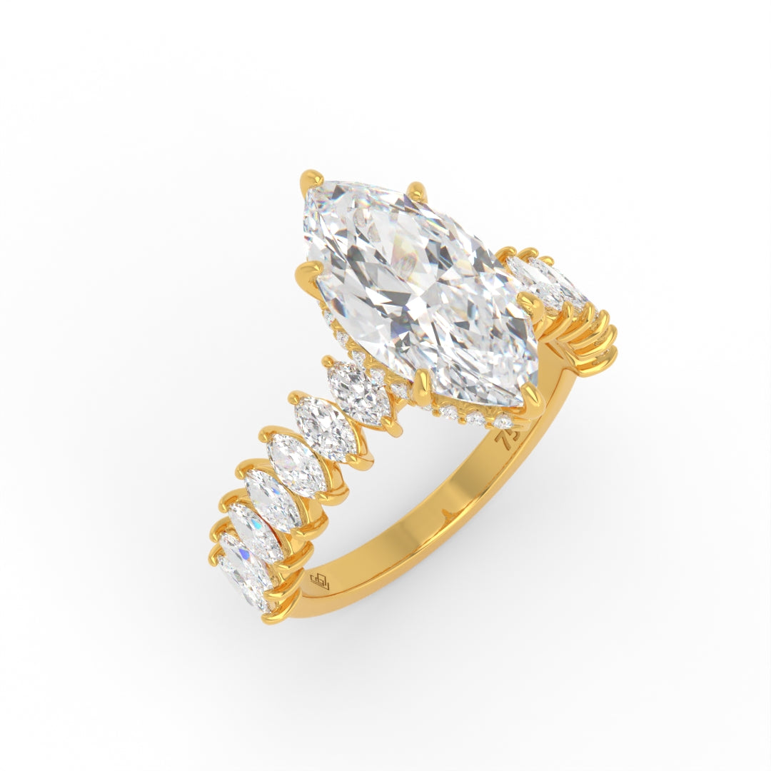 Vivien Marquise Brilliant Cut Engagement Ring with Marquise Brilliant Diamond Band and Wrap Around Hidden Halo
