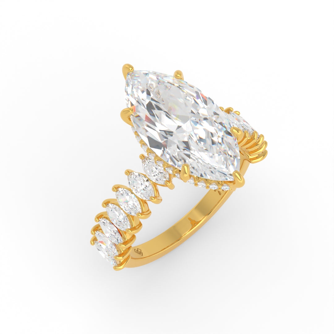 Vivien Marquise Brilliant Cut Engagement Ring with Marquise Brilliant Diamond Band and Wrap Around Hidden Halo
