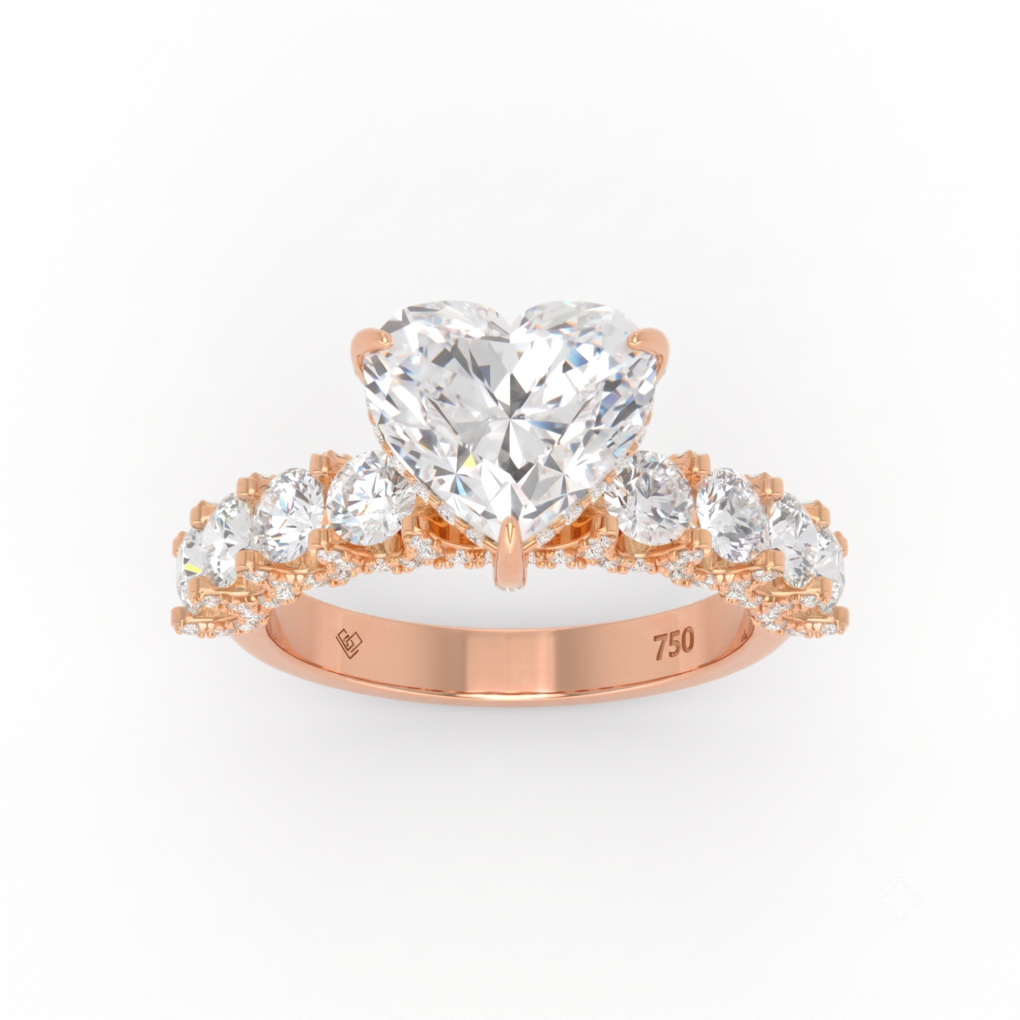 Juliette Heart Lab-Grown Diamond Engagement Ring featuring a Half-Set Diamond Band, Hidden Halo, and Pavé U-Shaped Prong Setting
