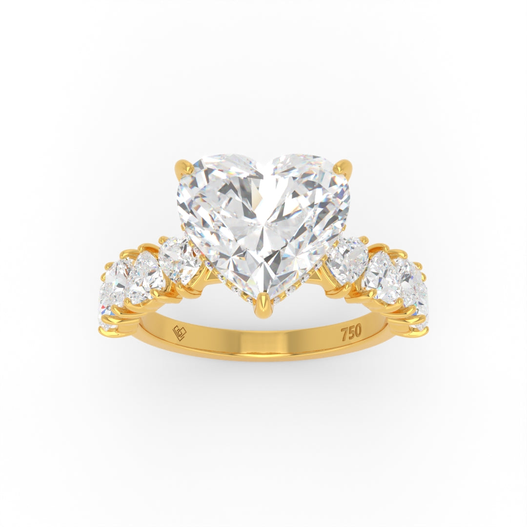 Vivien Heart Brilliant Cut engagement ring with heart brilliant diamond band and wrap around hidden halo