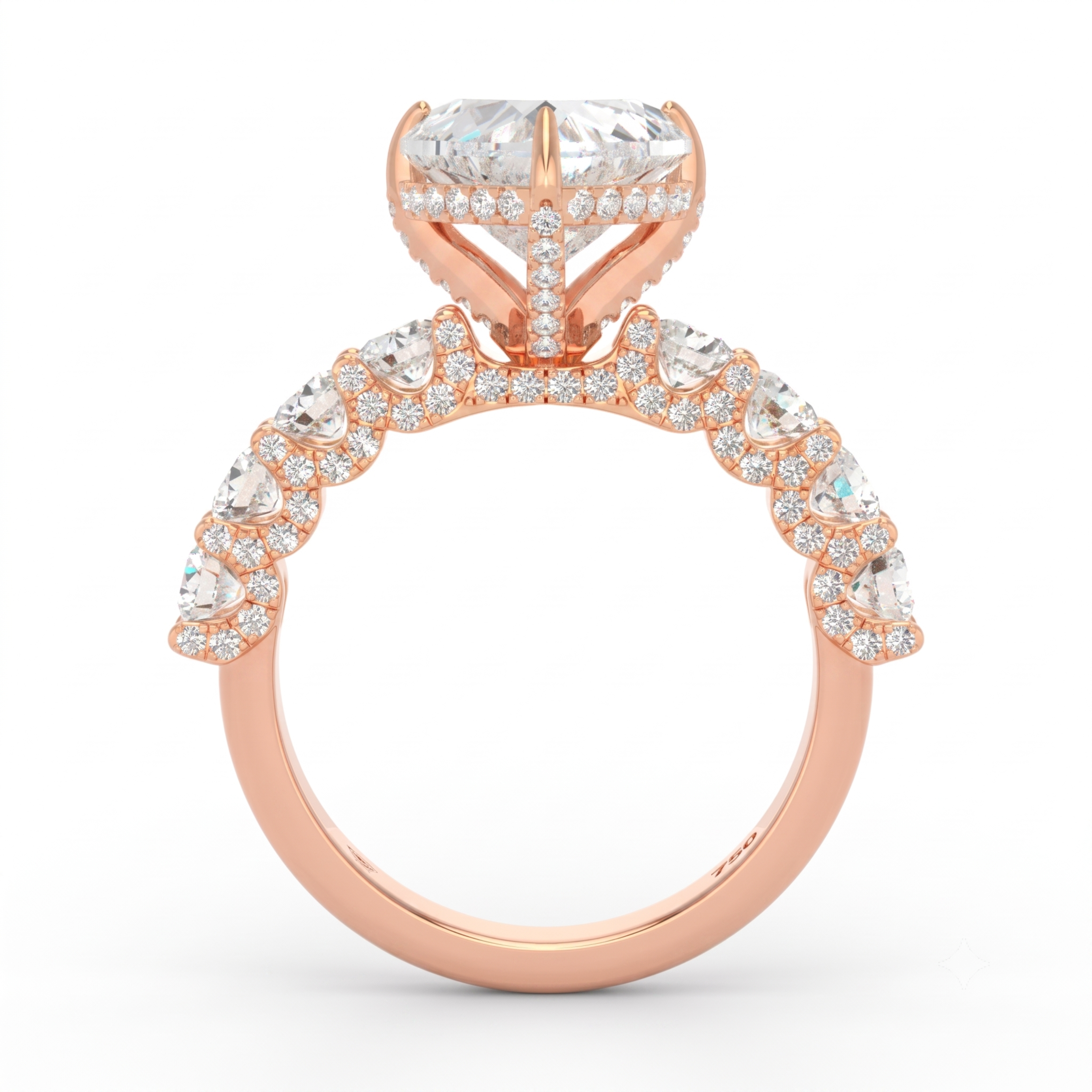 Juliette Heart Lab-Grown Diamond Engagement Ring featuring a Half-Set Diamond Band, Hidden Halo, and Pavé U-Shaped Prong Setting