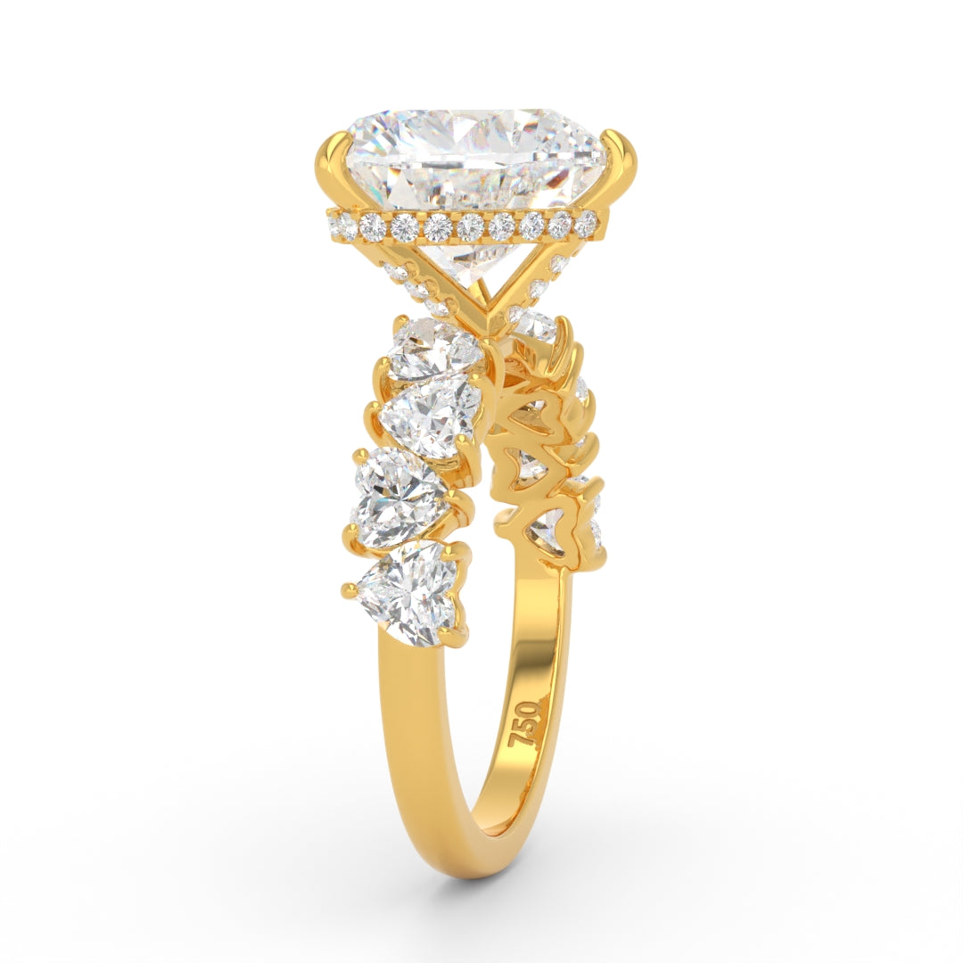 Vivien Heart Brilliant Cut engagement ring with heart brilliant diamond band and wrap around hidden halo