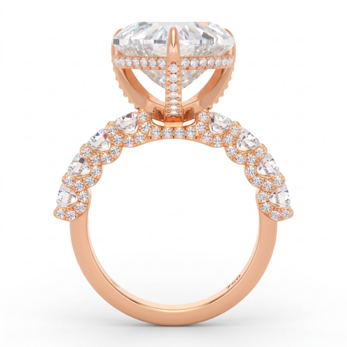 Juliette Heart Lab-Grown Diamond Engagement Ring featuring a Half-Set Diamond Band, Hidden Halo, and Pavé U-Shaped Prong Setting