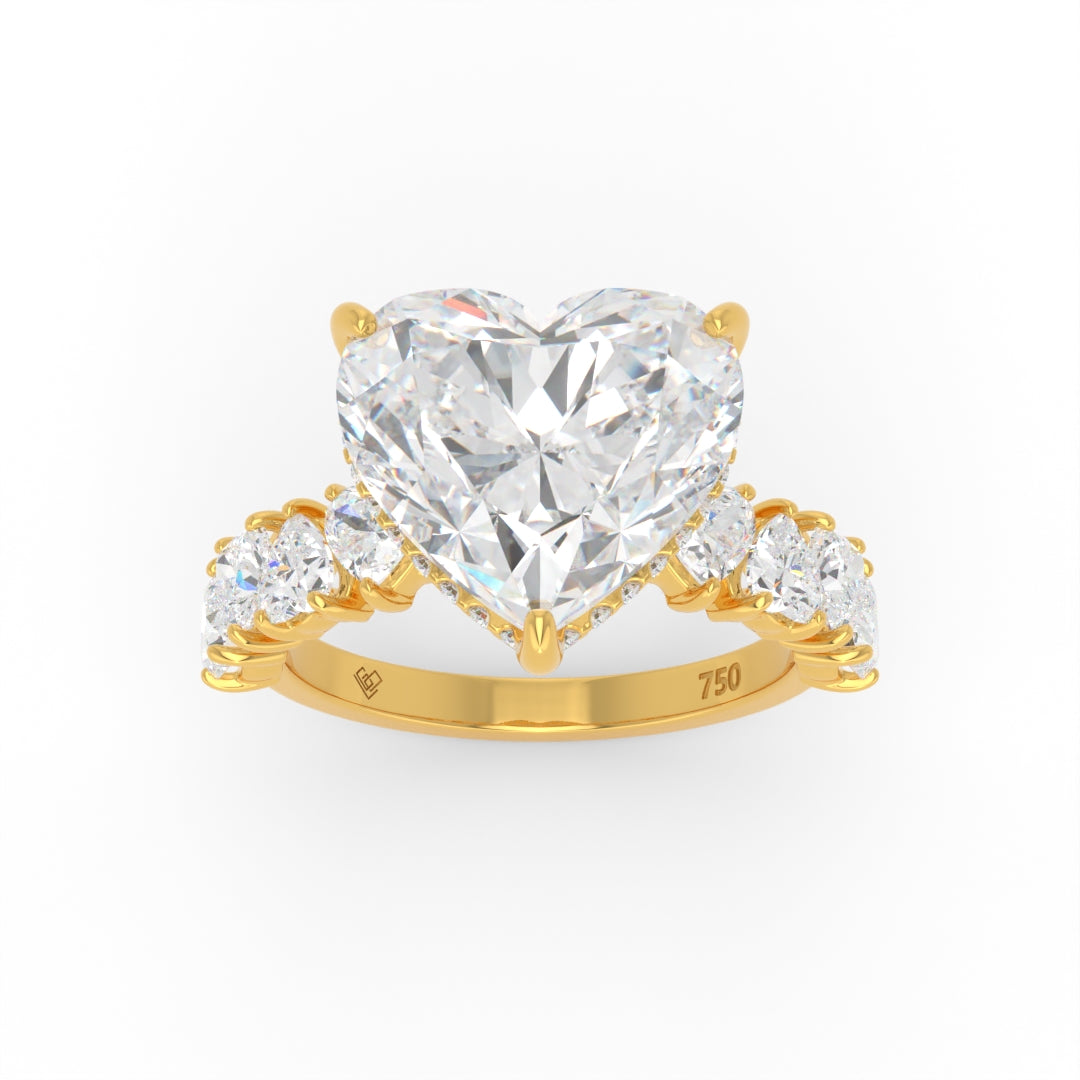 Vivien Heart Brilliant Cut engagement ring with heart brilliant diamond band and wrap around hidden halo