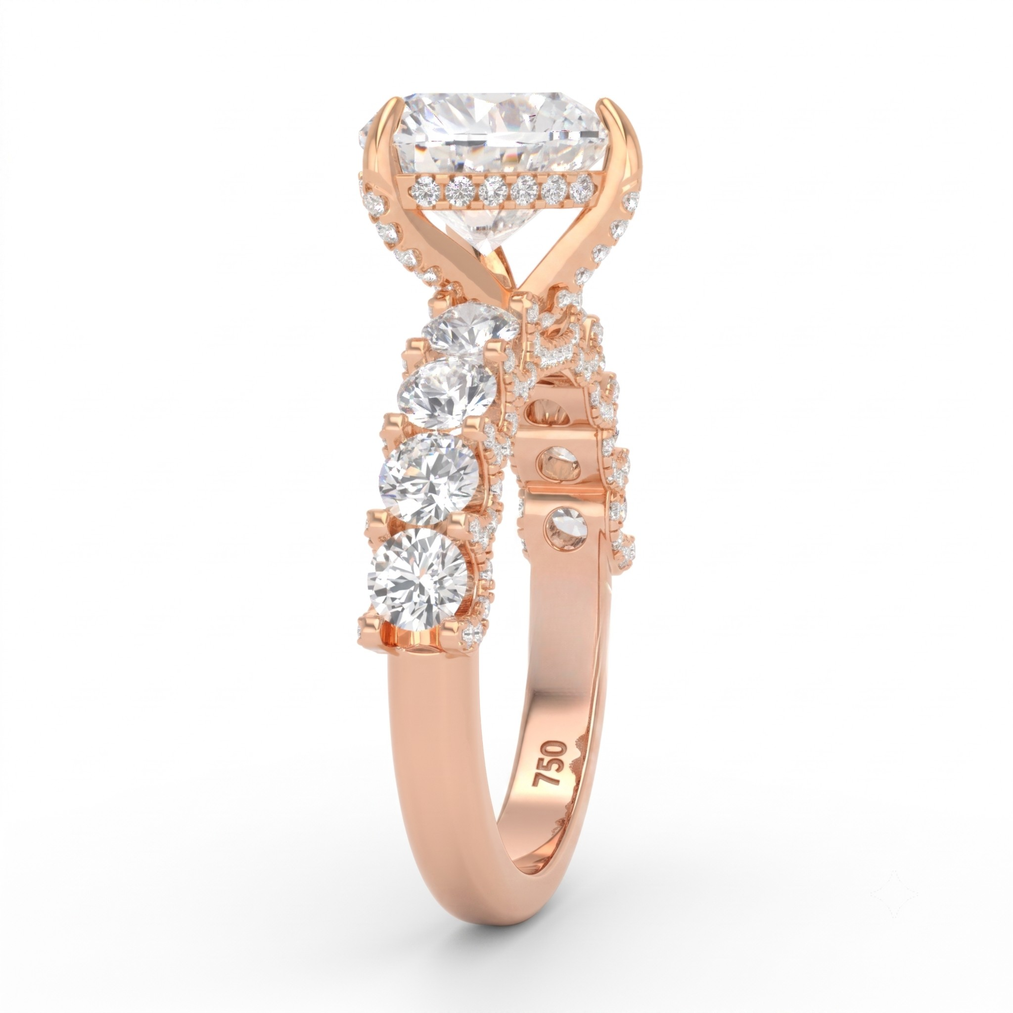 Juliette Heart Lab-Grown Diamond Engagement Ring featuring a Half-Set Diamond Band, Hidden Halo, and Pavé U-Shaped Prong Setting
