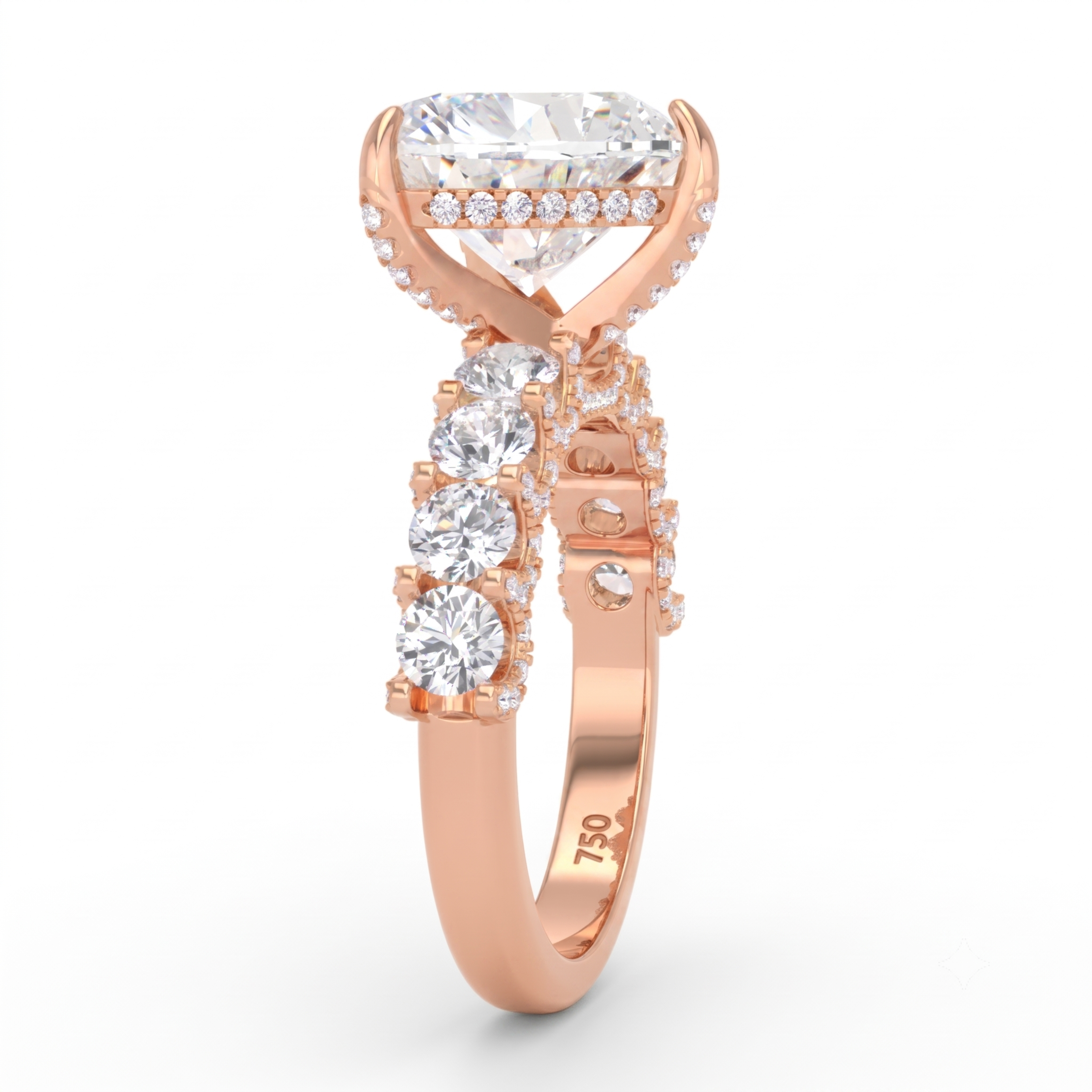 Juliette Heart Lab-Grown Diamond Engagement Ring featuring a Half-Set Diamond Band, Hidden Halo, and Pavé U-Shaped Prong Setting