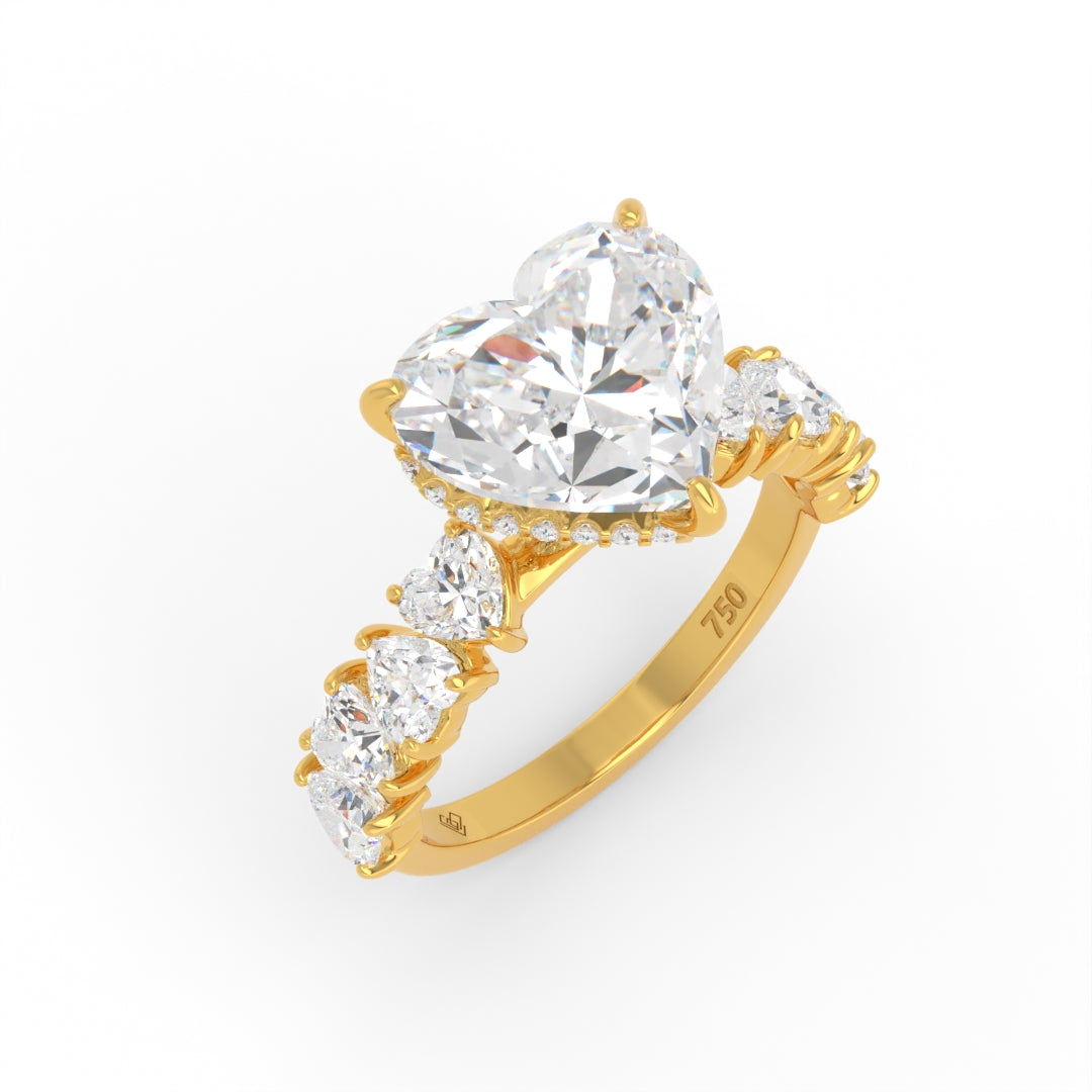 Vivien Heart Brilliant Cut engagement ring with heart brilliant diamond band and wrap around hidden halo