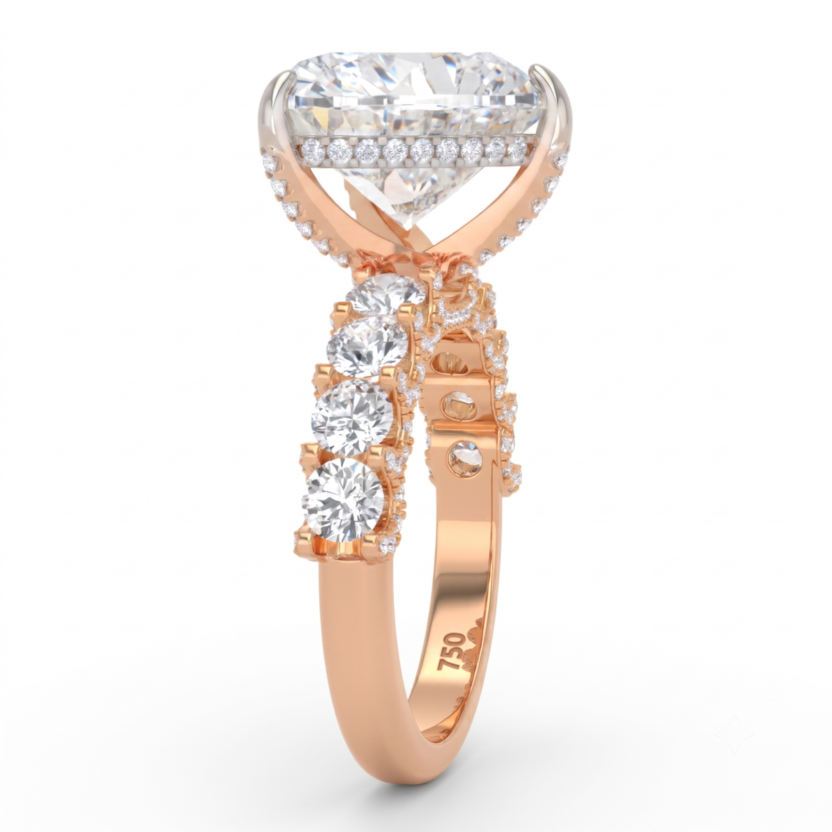Juliette Heart Lab-Grown Diamond Engagement Ring featuring a Half-Set Diamond Band, Hidden Halo, and Pavé U-Shaped Prong Setting