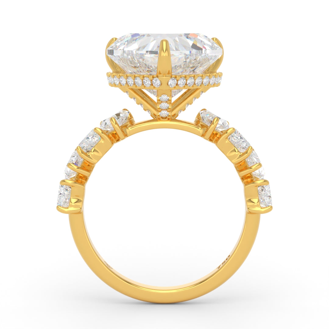 Vivien Heart Brilliant Cut engagement ring with heart brilliant diamond band and wrap around hidden halo