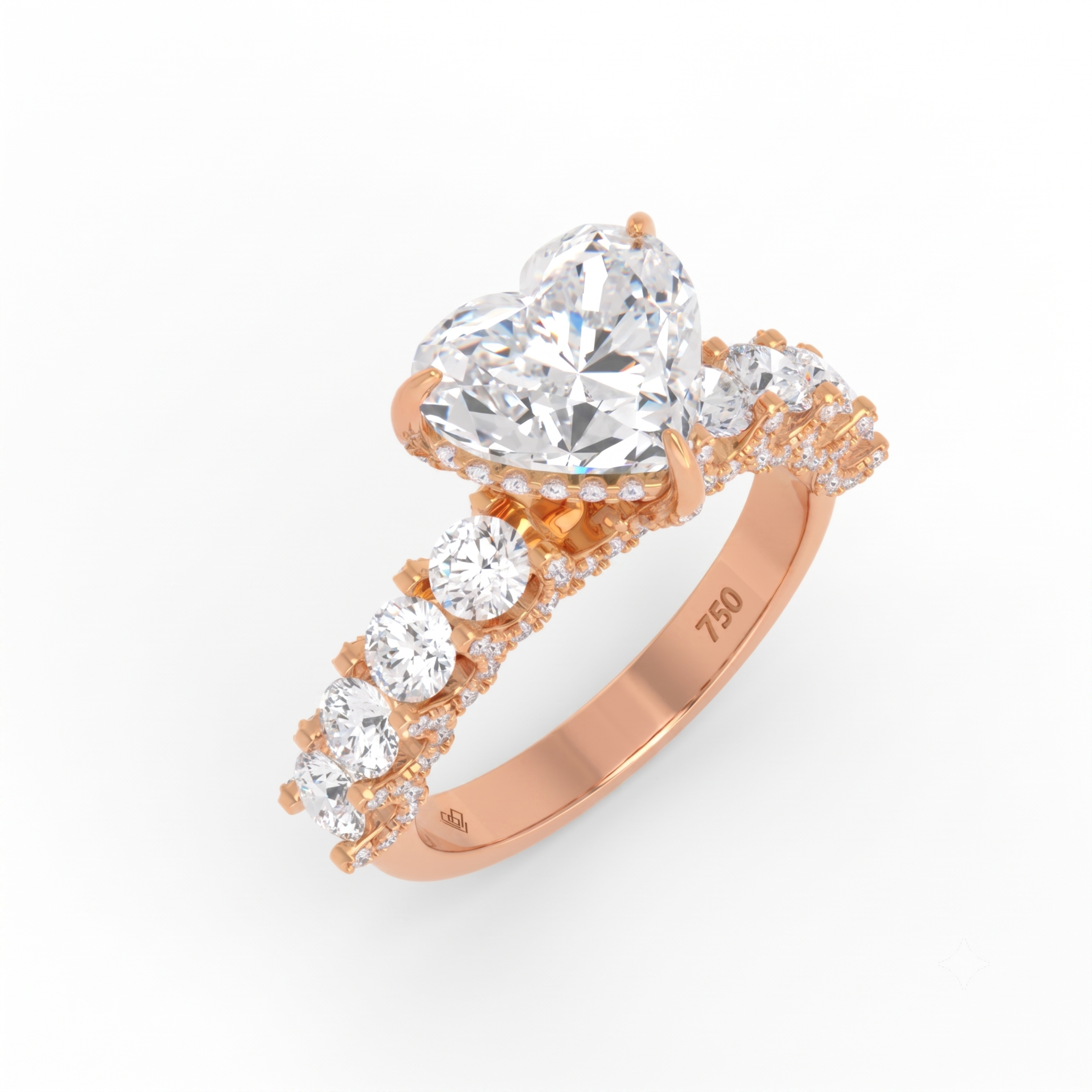 Juliette Heart Lab-Grown Diamond Engagement Ring featuring a Half-Set Diamond Band, Hidden Halo, and Pavé U-Shaped Prong Setting