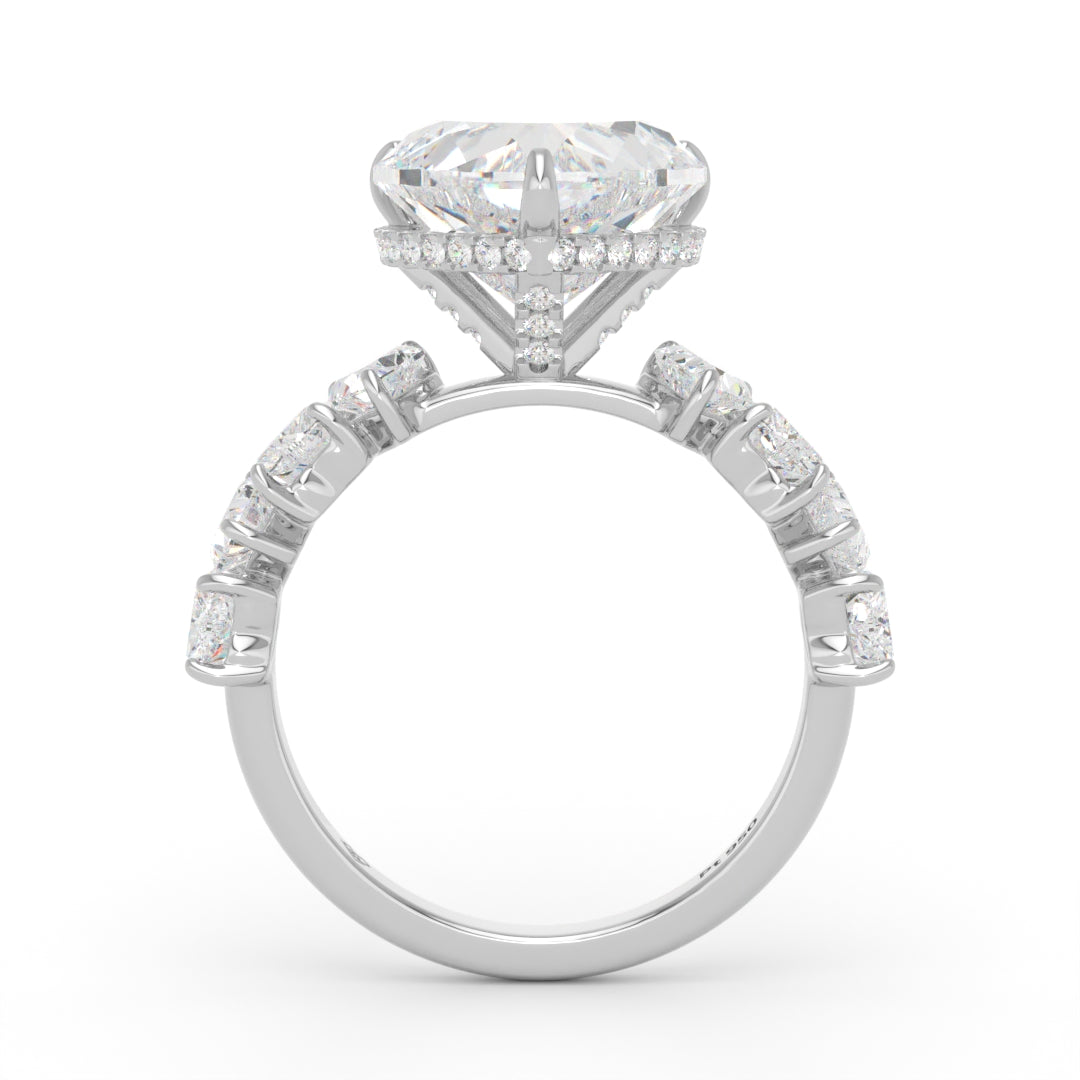Vivien Heart Brilliant Cut engagement ring with heart brilliant diamond band and wrap around hidden halo