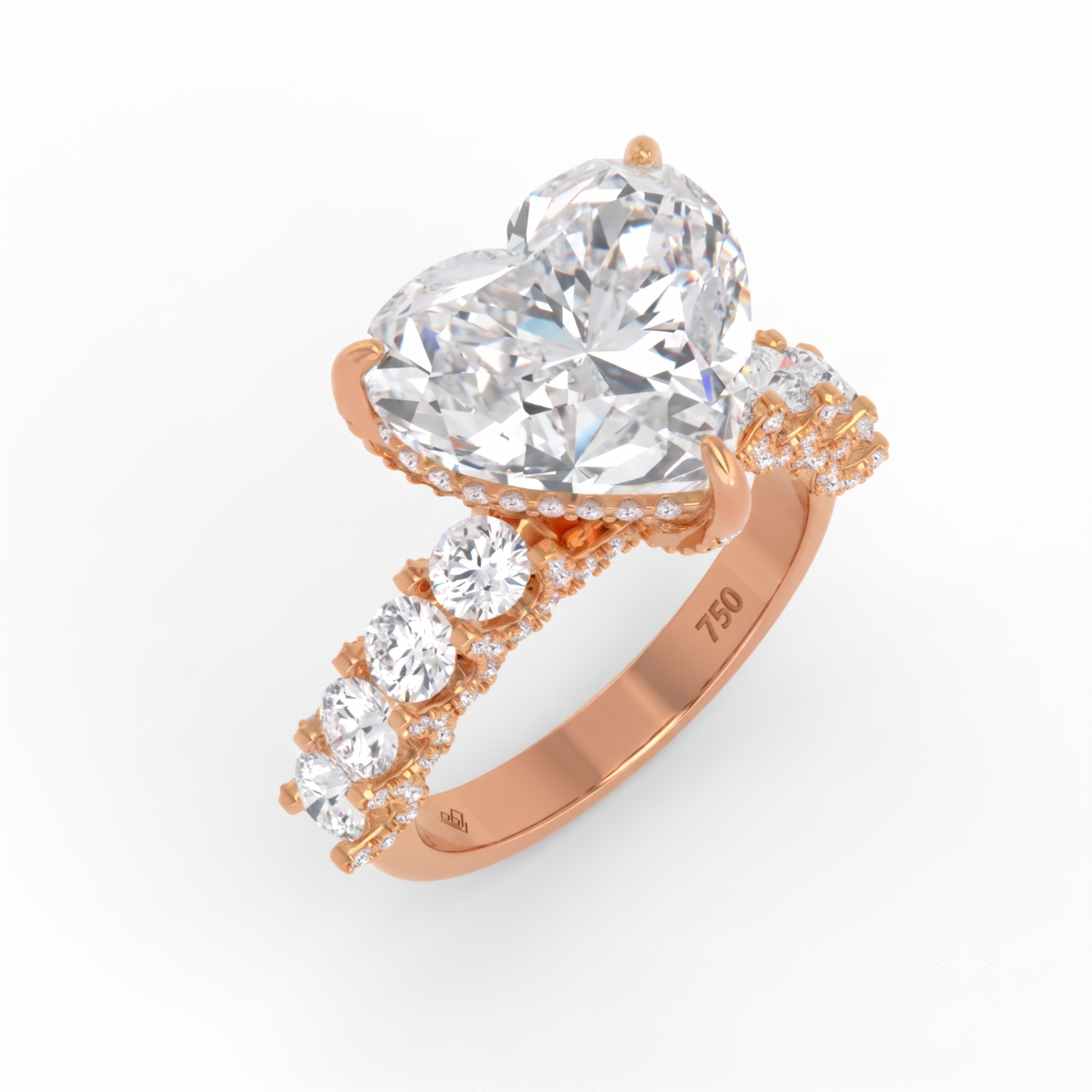 Juliette Heart Lab-Grown Diamond Engagement Ring featuring a Half-Set Diamond Band, Hidden Halo, and Pavé U-Shaped Prong Setting