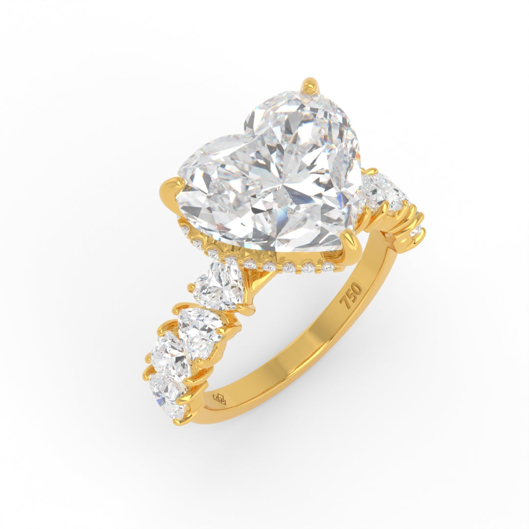 Vivien Heart Brilliant Cut engagement ring with heart brilliant diamond band and wrap around hidden halo