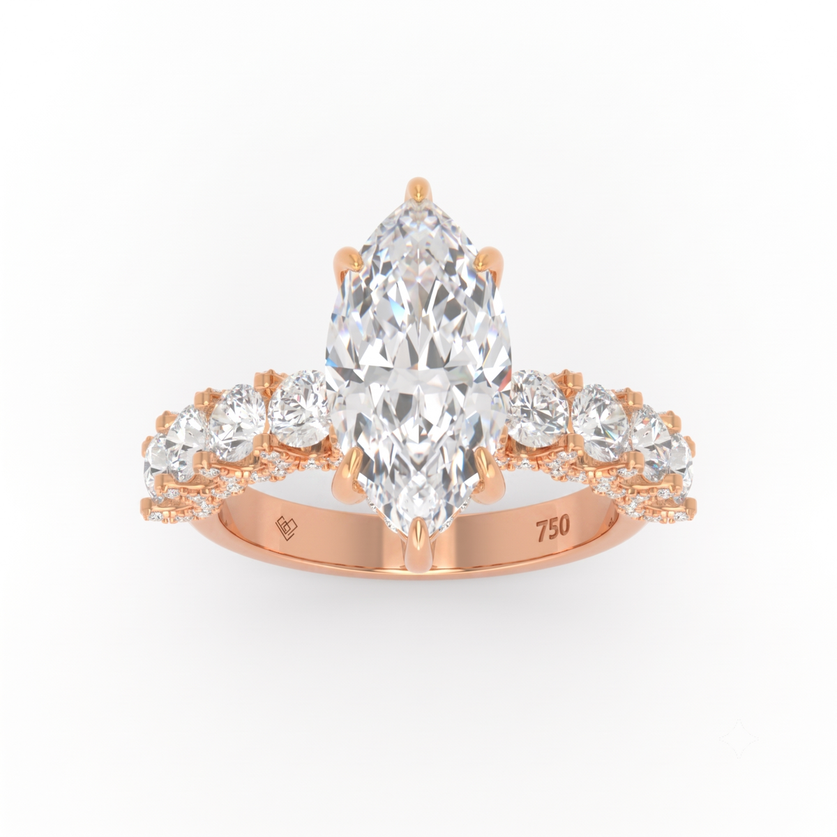 Juliette Marquise Lab-Grown Diamond Engagement Ring featuring a Half-Set Diamond Band, Hidden Halo, and Pavé U-Shaped Prong Setting