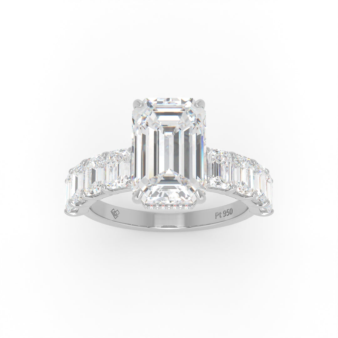 Vivien Emerald Brilliant Cut Engagement Ring with Emerald Brilliant Diamond Band and Wrap Around Hidden Halo