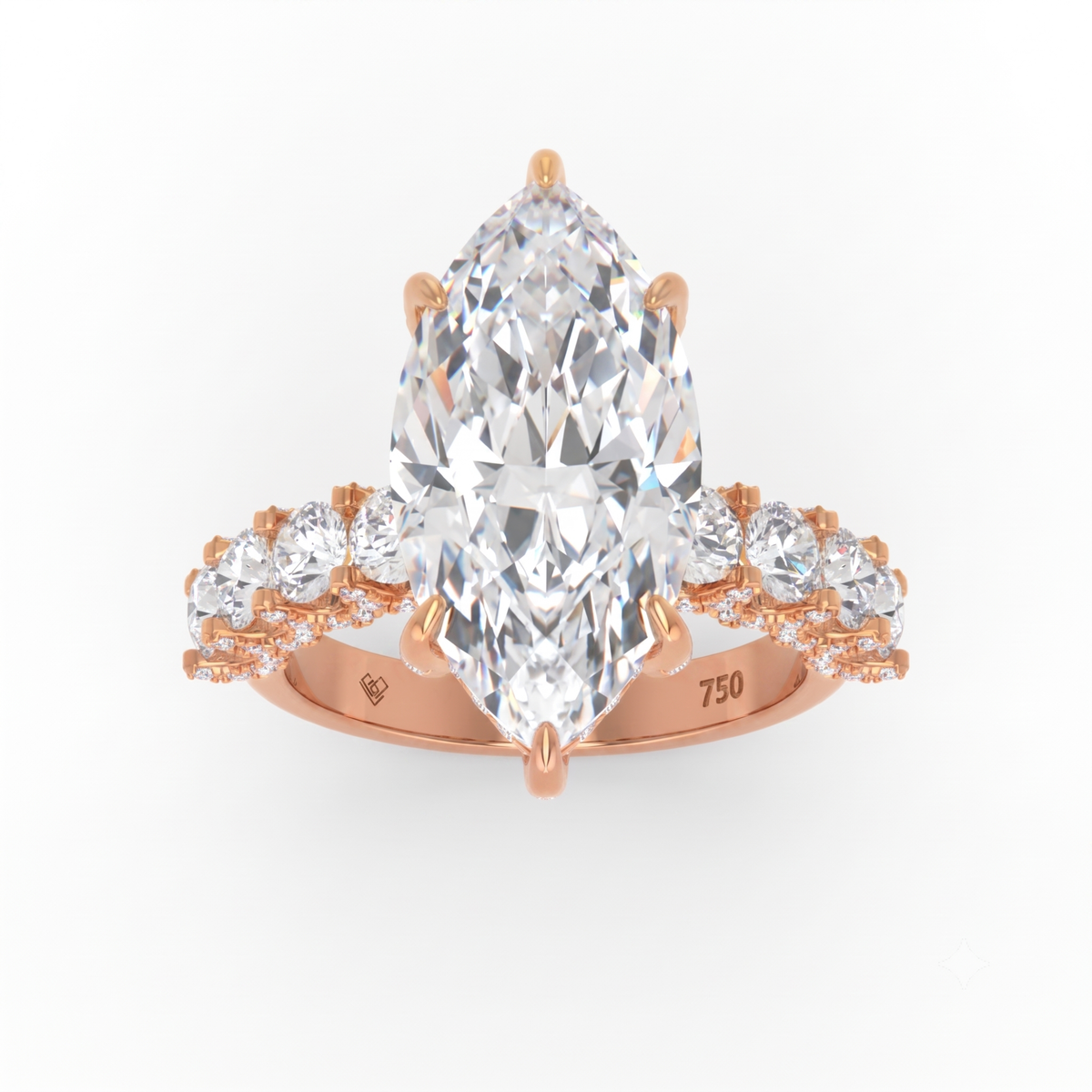 Juliette Marquise Lab-Grown Diamond Engagement Ring featuring a Half-Set Diamond Band, Hidden Halo, and Pavé U-Shaped Prong Setting