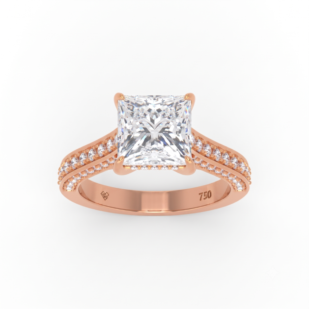 Katherine Princess cut engagement ring 3D Diamond Band