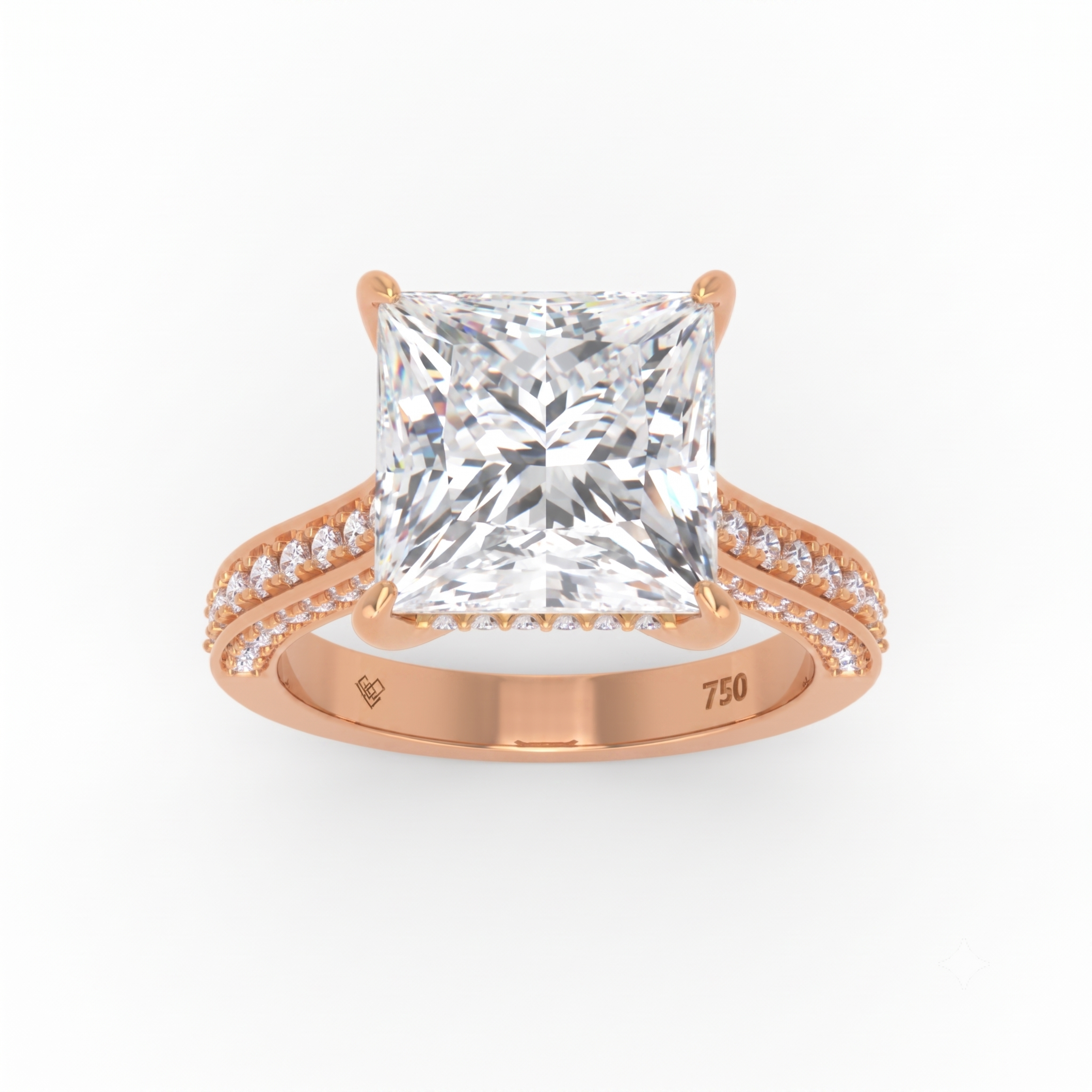 Katherine Princess cut engagement ring 3D Diamond Band