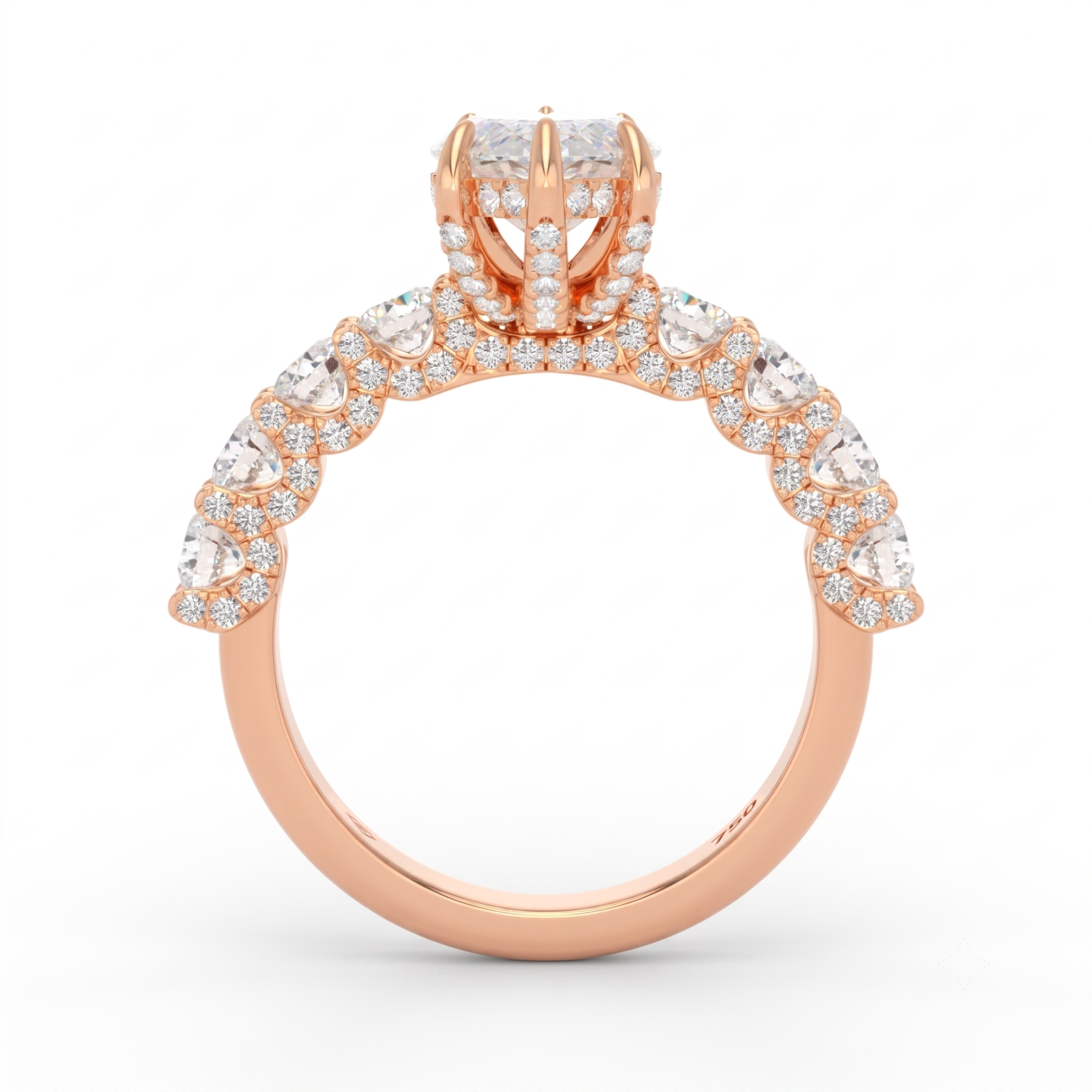 Juliette Marquise Lab-Grown Diamond Engagement Ring featuring a Half-Set Diamond Band, Hidden Halo, and Pavé U-Shaped Prong Setting