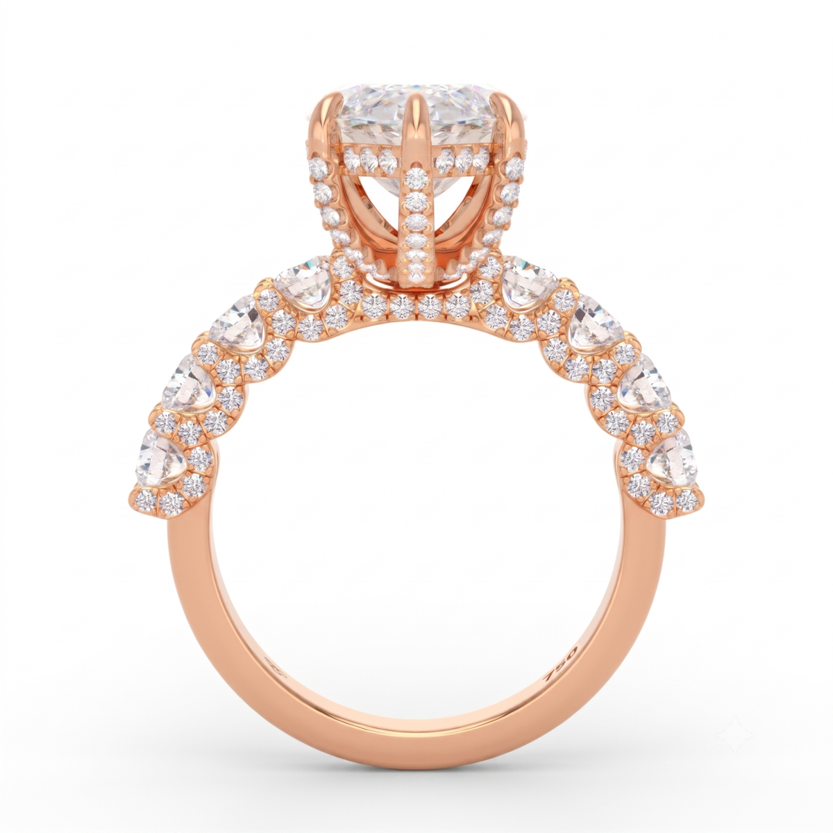 Juliette Marquise Lab-Grown Diamond Engagement Ring featuring a Half-Set Diamond Band, Hidden Halo, and Pavé U-Shaped Prong Setting