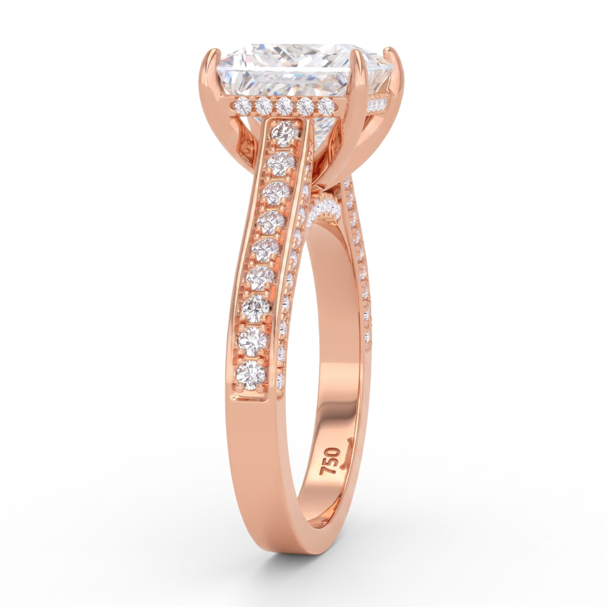 Katherine Princess cut engagement ring 3D Diamond Band