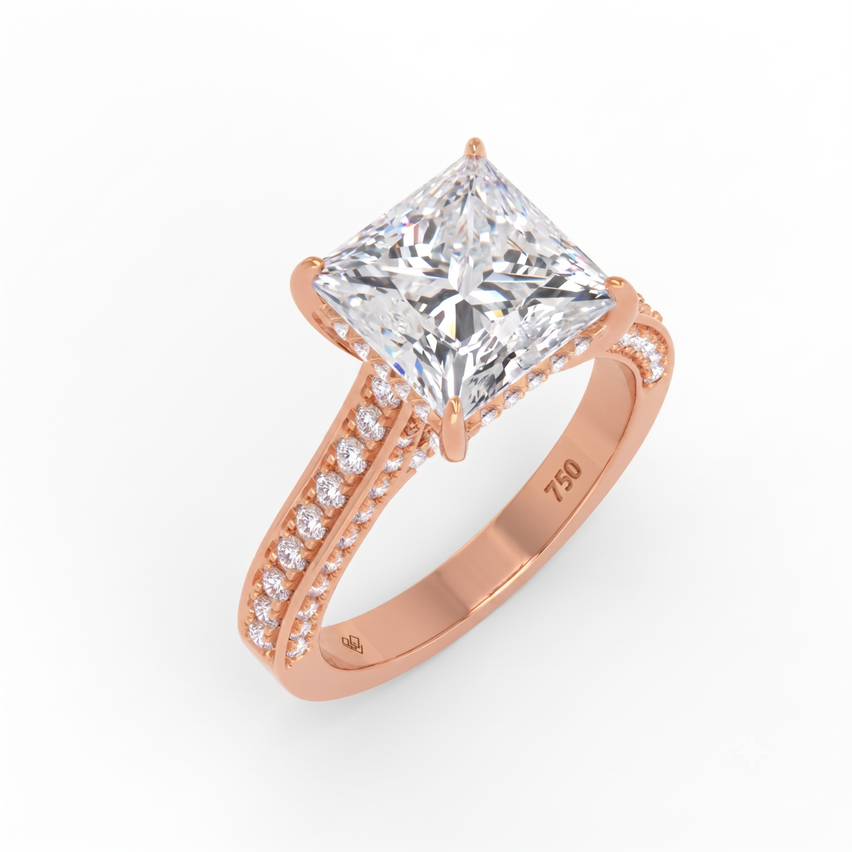 Katherine Princess cut engagement ring 3D Diamond Band
