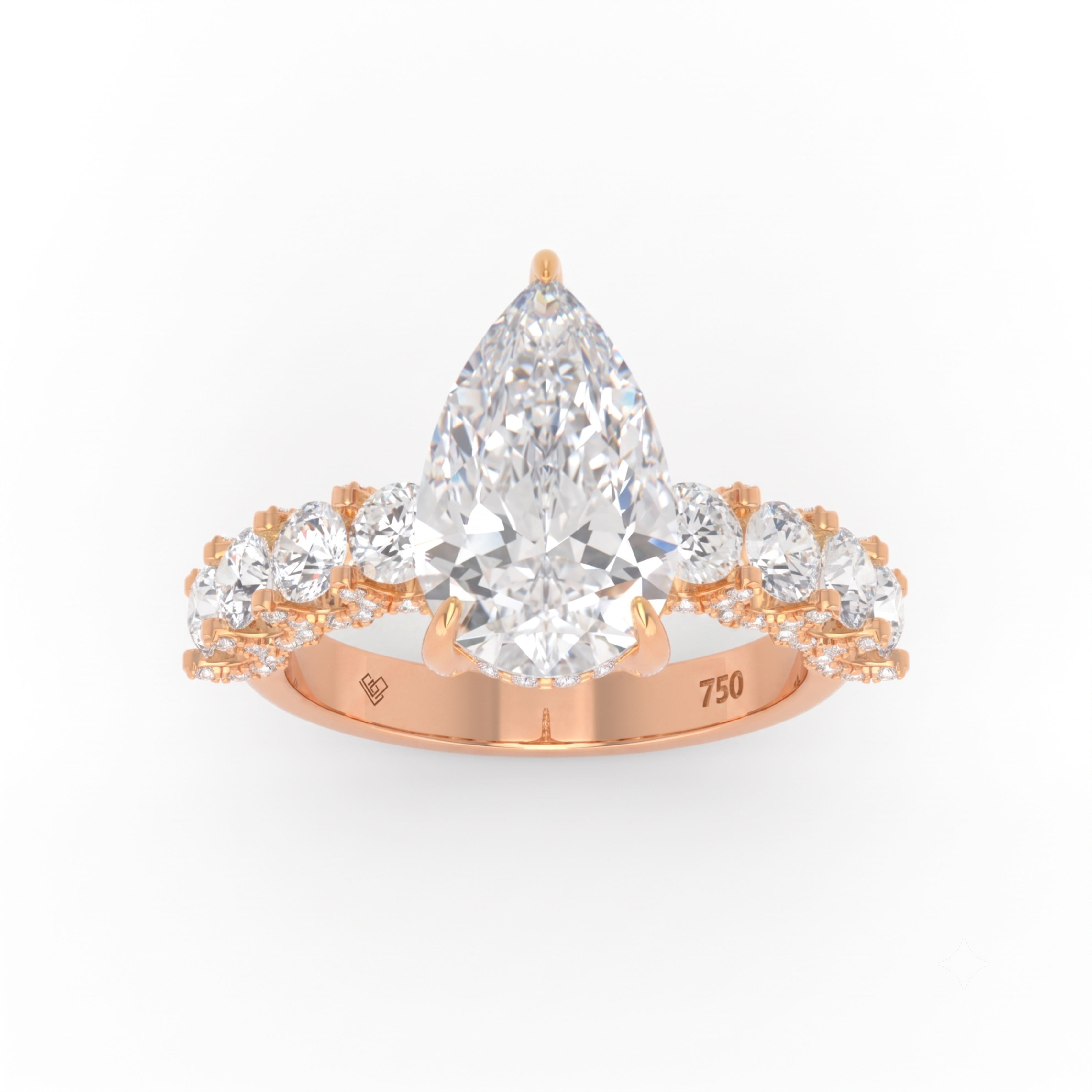 Juliette Pear Lab-Grown Diamond Engagement Ring featuring a Half-Set Diamond Band, Hidden Halo, and Pavé U-Shaped Prong Setting