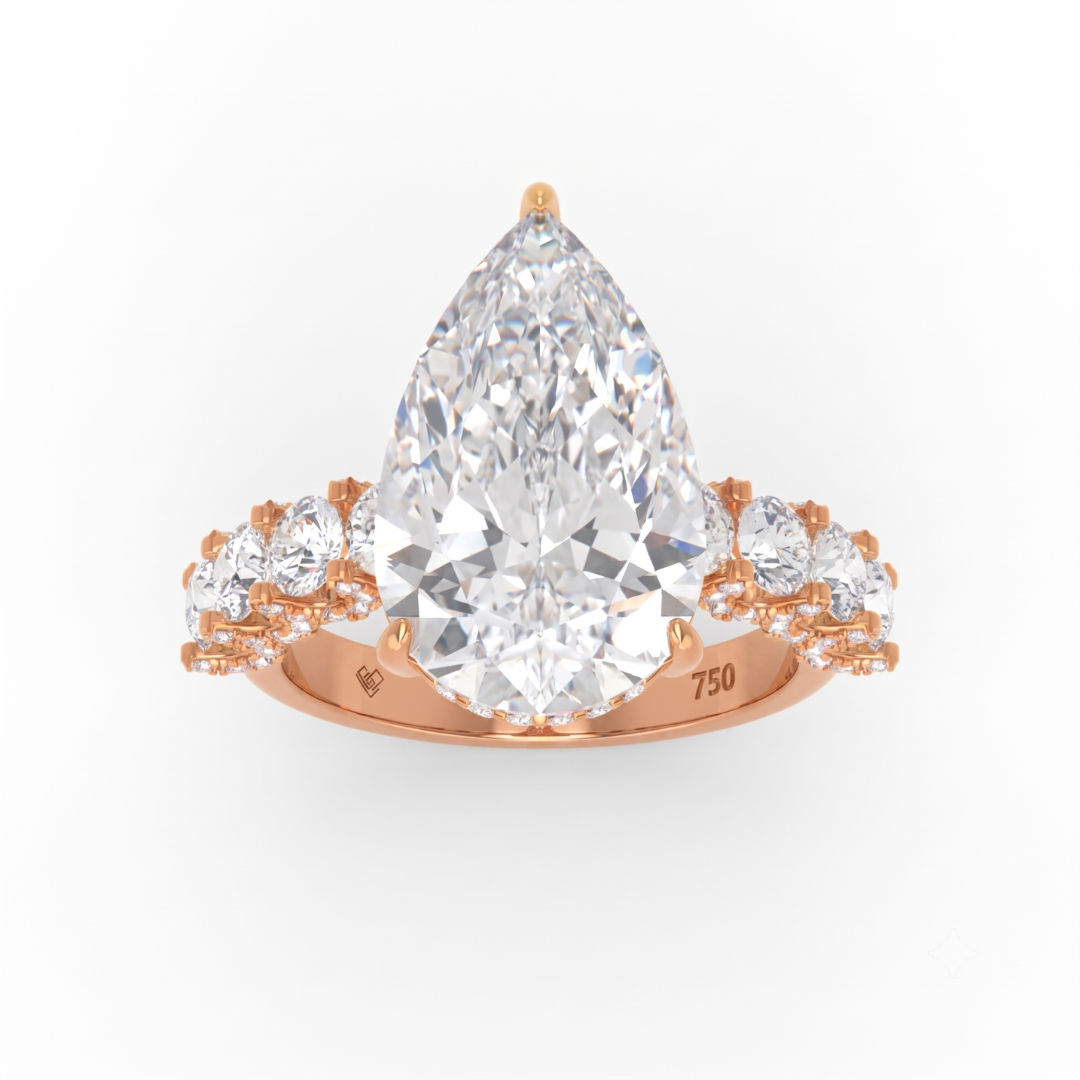 Juliette Pear Lab-Grown Diamond Engagement Ring featuring a Half-Set Diamond Band, Hidden Halo, and Pavé U-Shaped Prong Setting