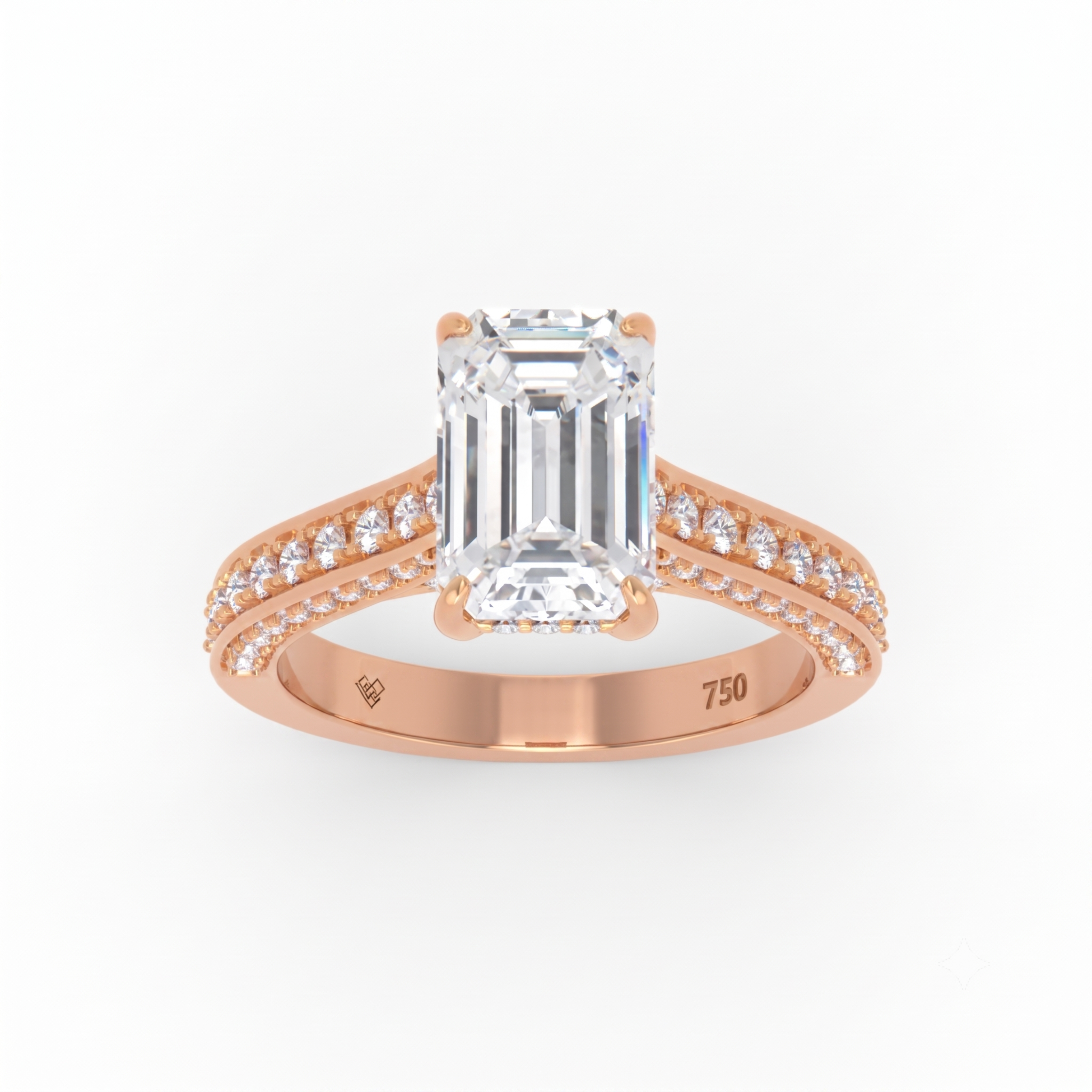 Katherine Emerald cut engagement ring 3D Diamond Band